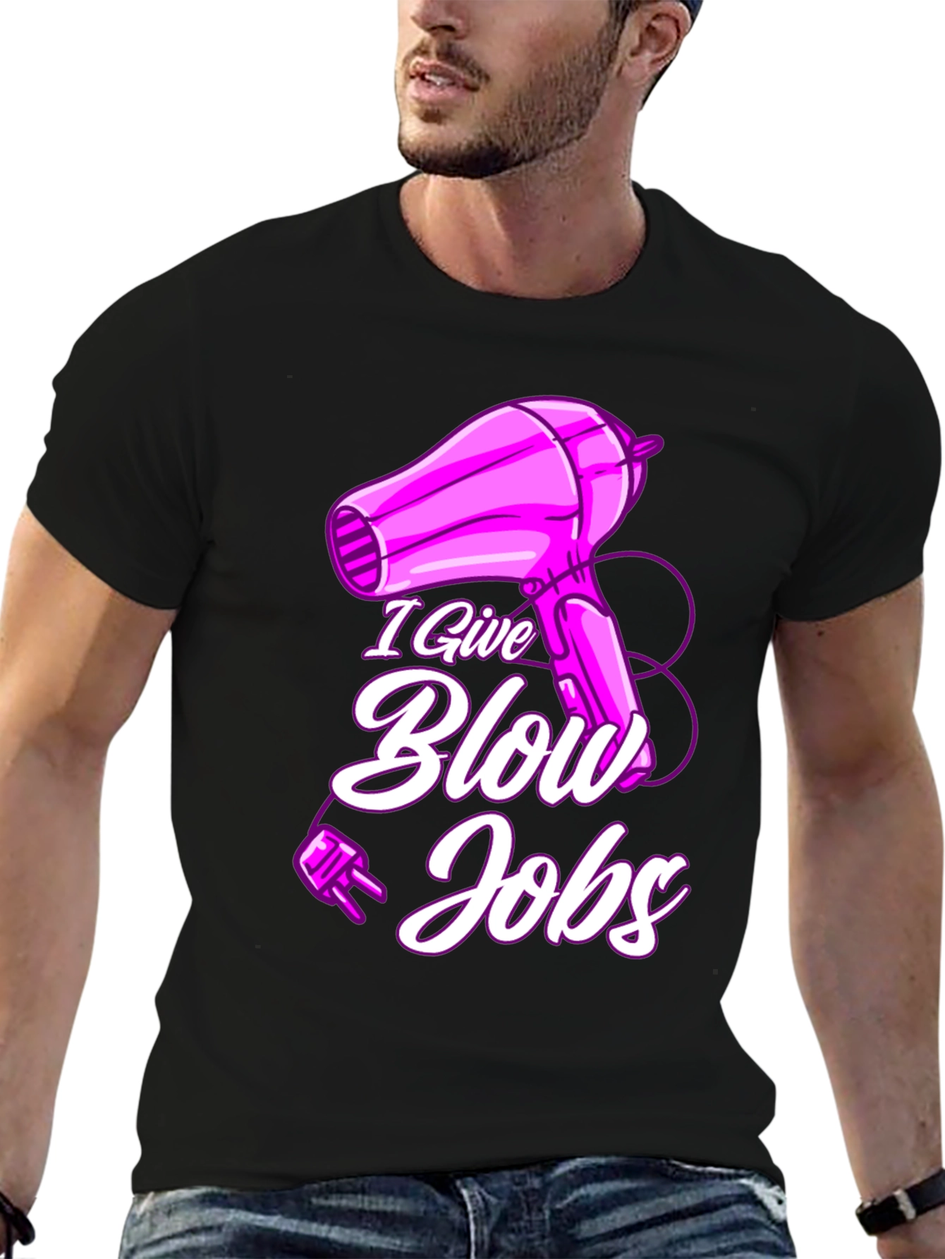Black Humorous "I Give Blow Jobs" T-Shirt view 6