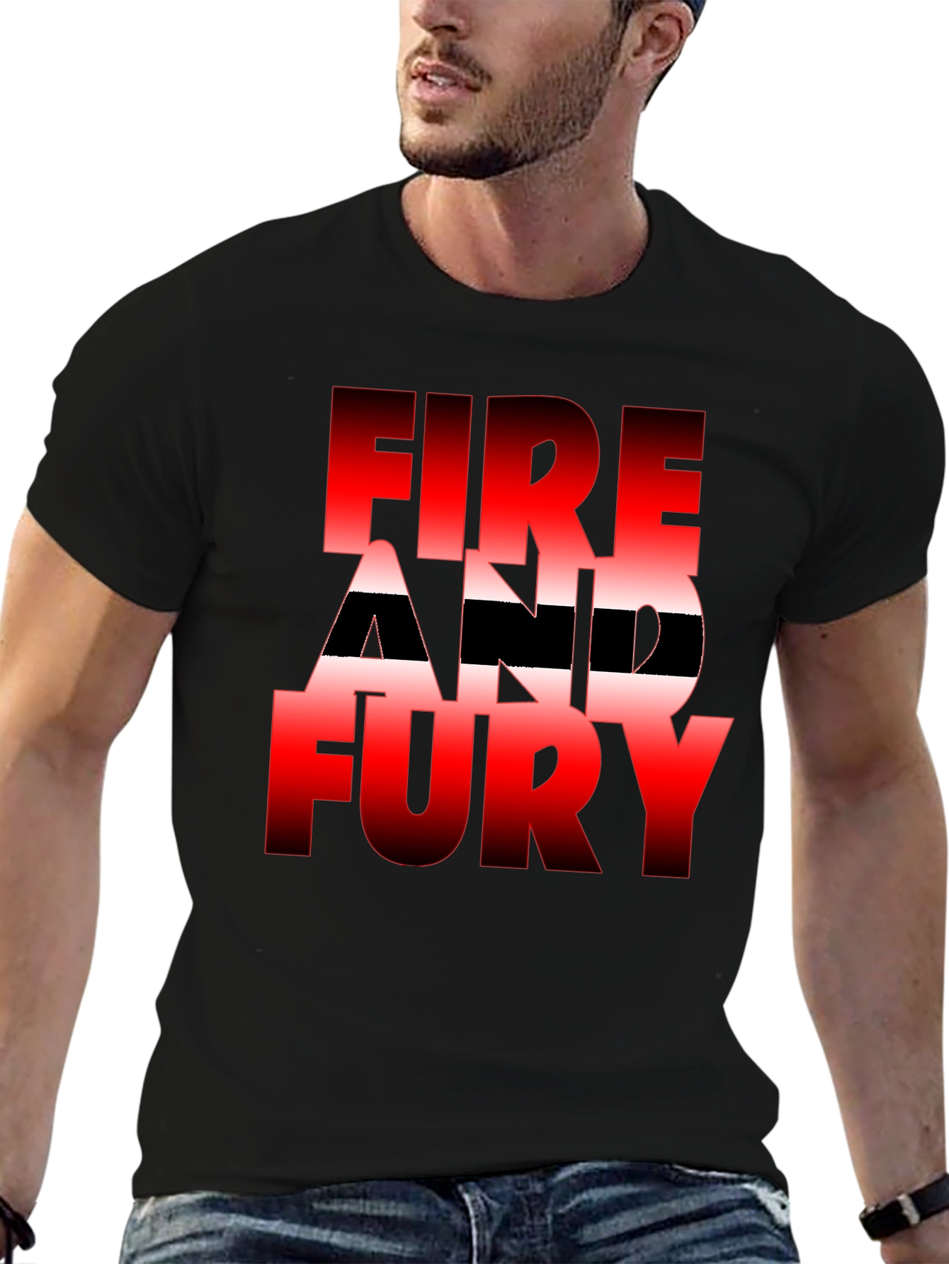 Black Fire and Fury Graphic Tee - Bold Statement Shirt view 6