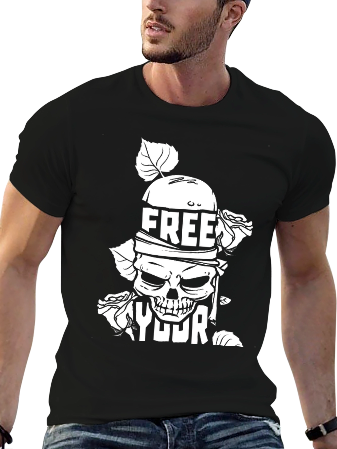 Black Free Your Mind Graphic Tee - Skull & Roses view 6