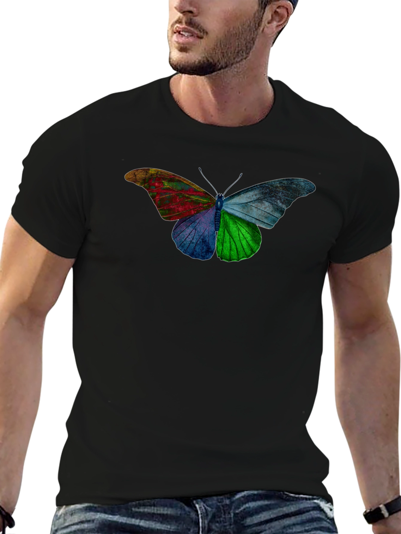 Black Colorful Butterfly Graphic Tee - Casual Comfort view 6