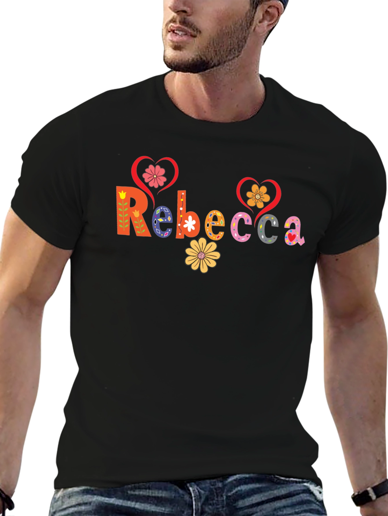Black Rebecca Floral Lettering Black Tee view 6