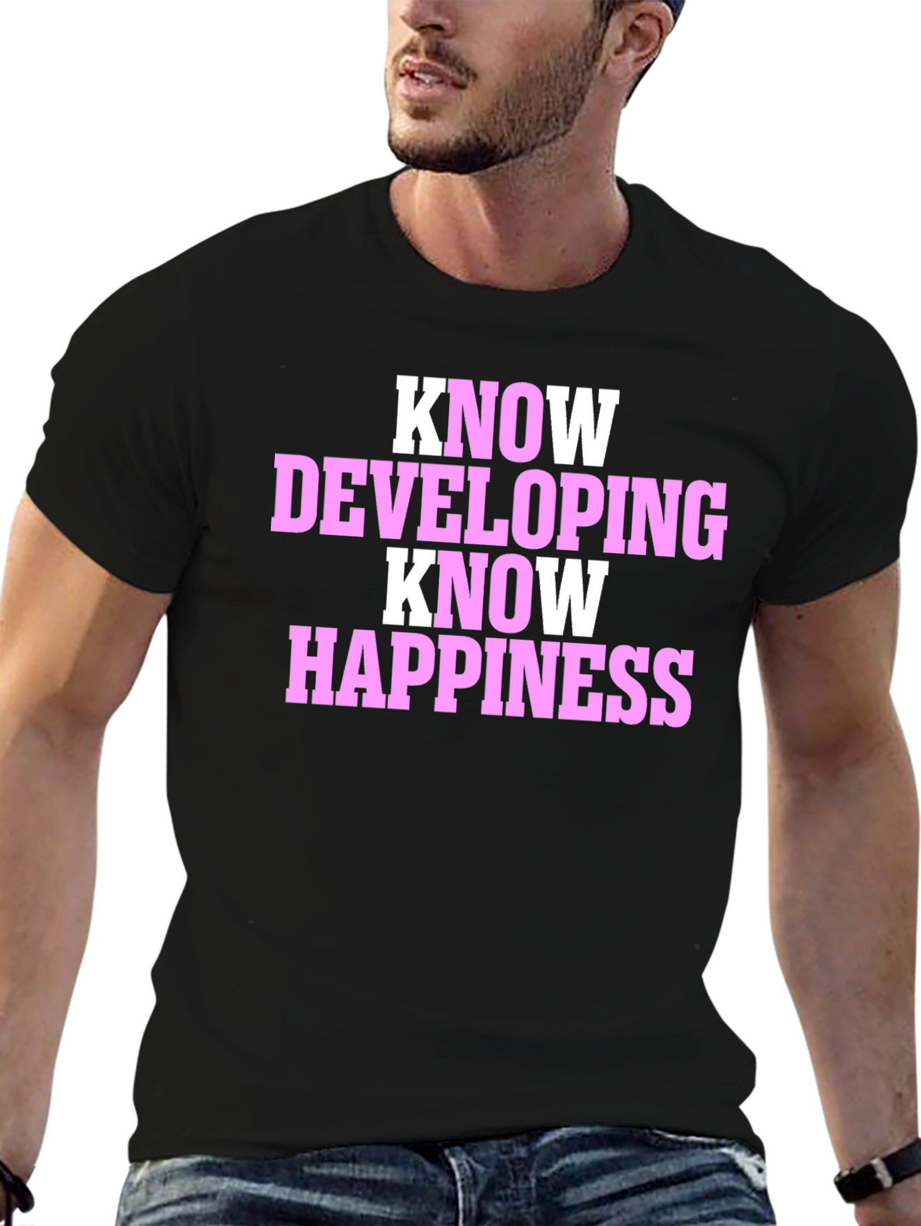 Black Know Developing Know Happiness Graphic T-Shirt view 6