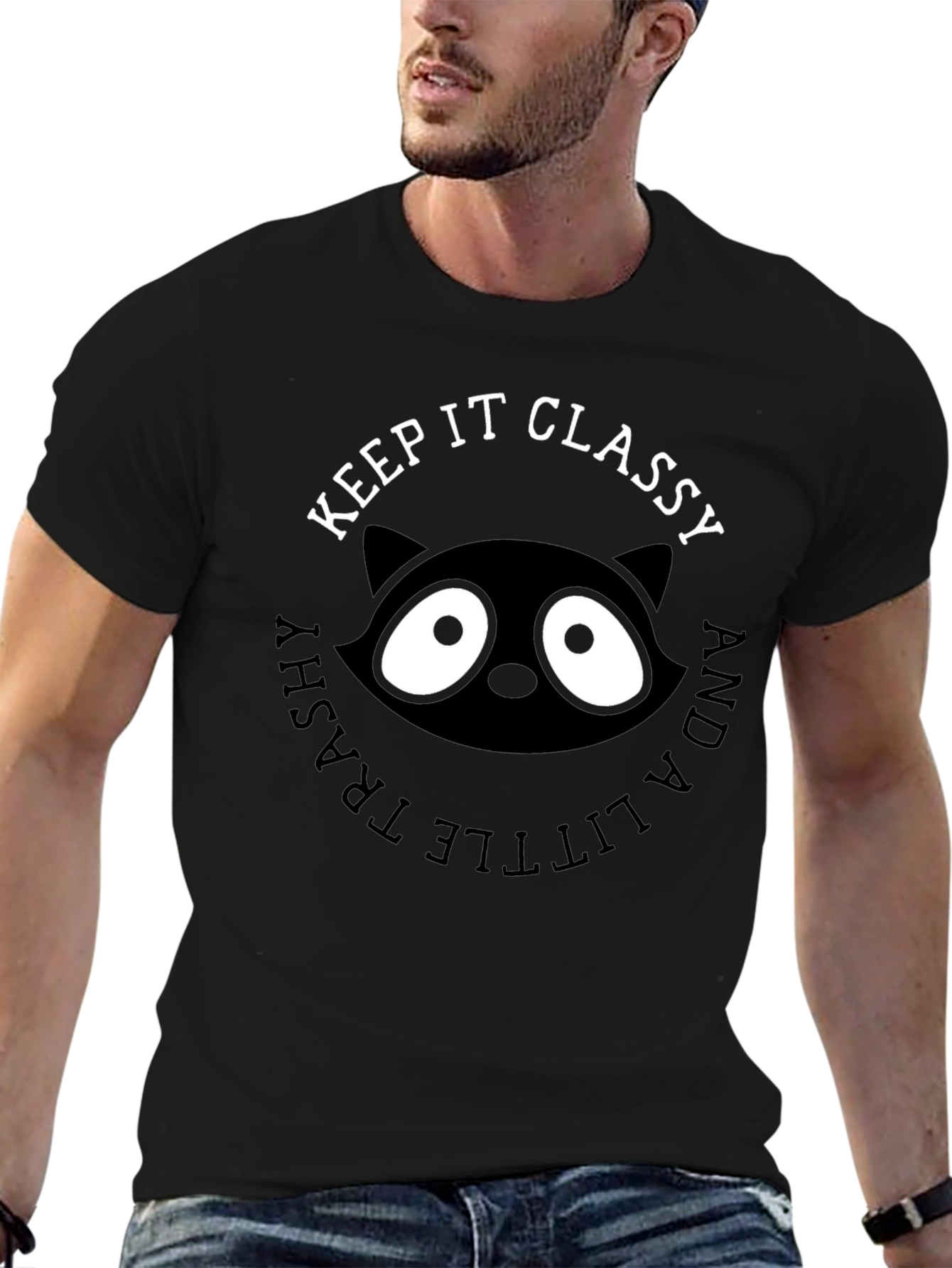 Black Keep It Classy Raccoon Graphic T-Shirt view 6