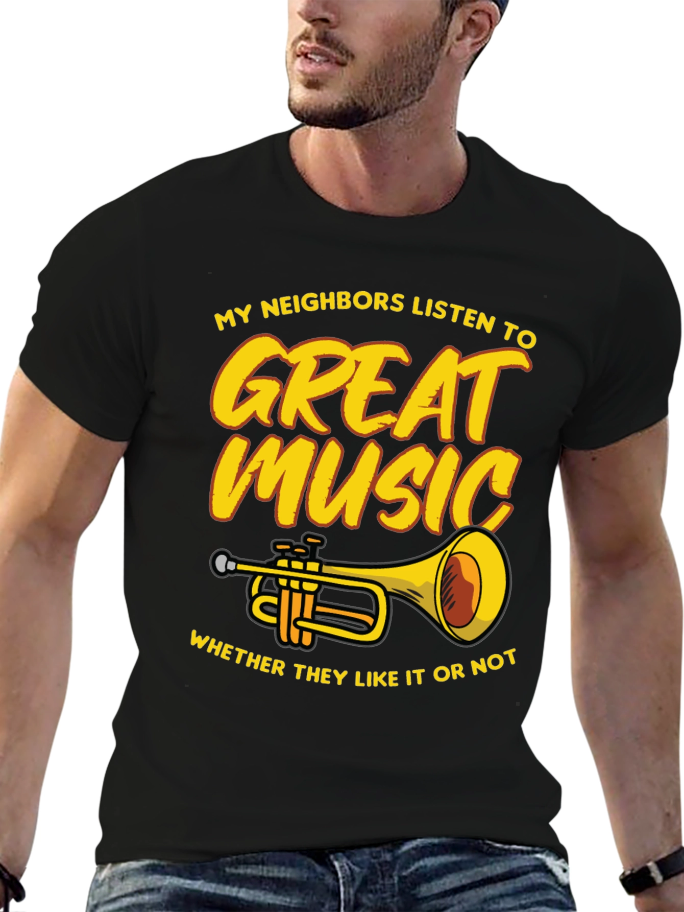 Black Great Music Trumpet T-Shirt view 6