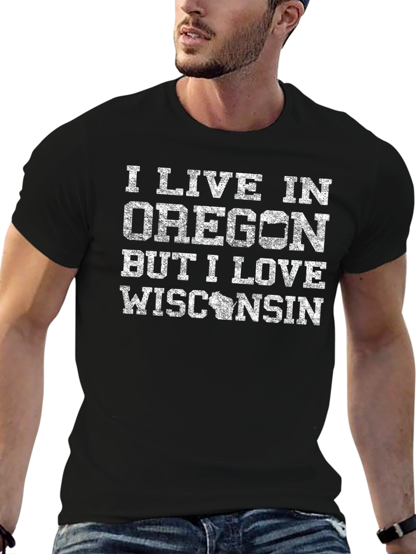Black Oregon Wisconsin Novelty Graphic T-Shirt view 6
