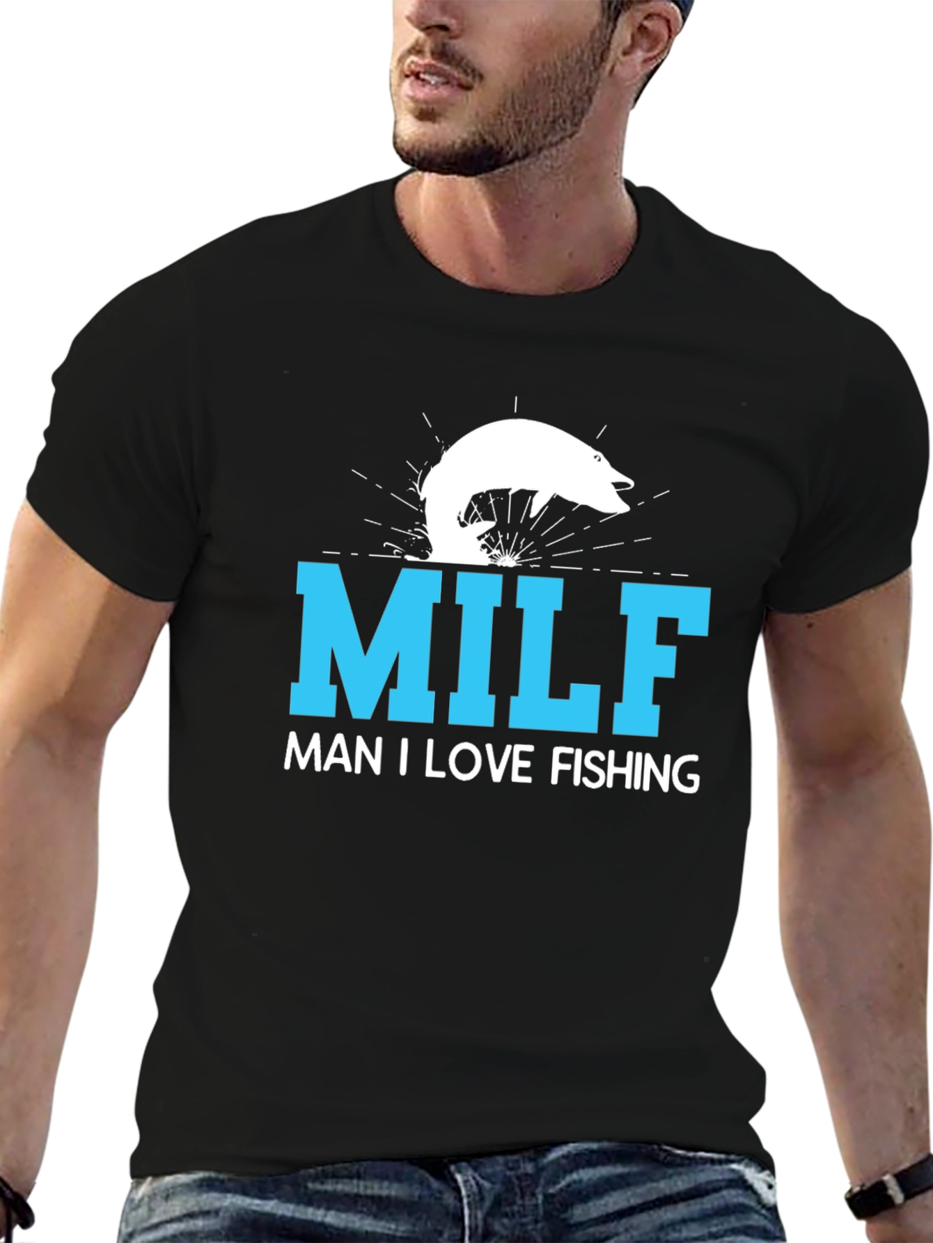 Black MILF Man I Love Fishing T-Shirt Black Cotton Tee view 6