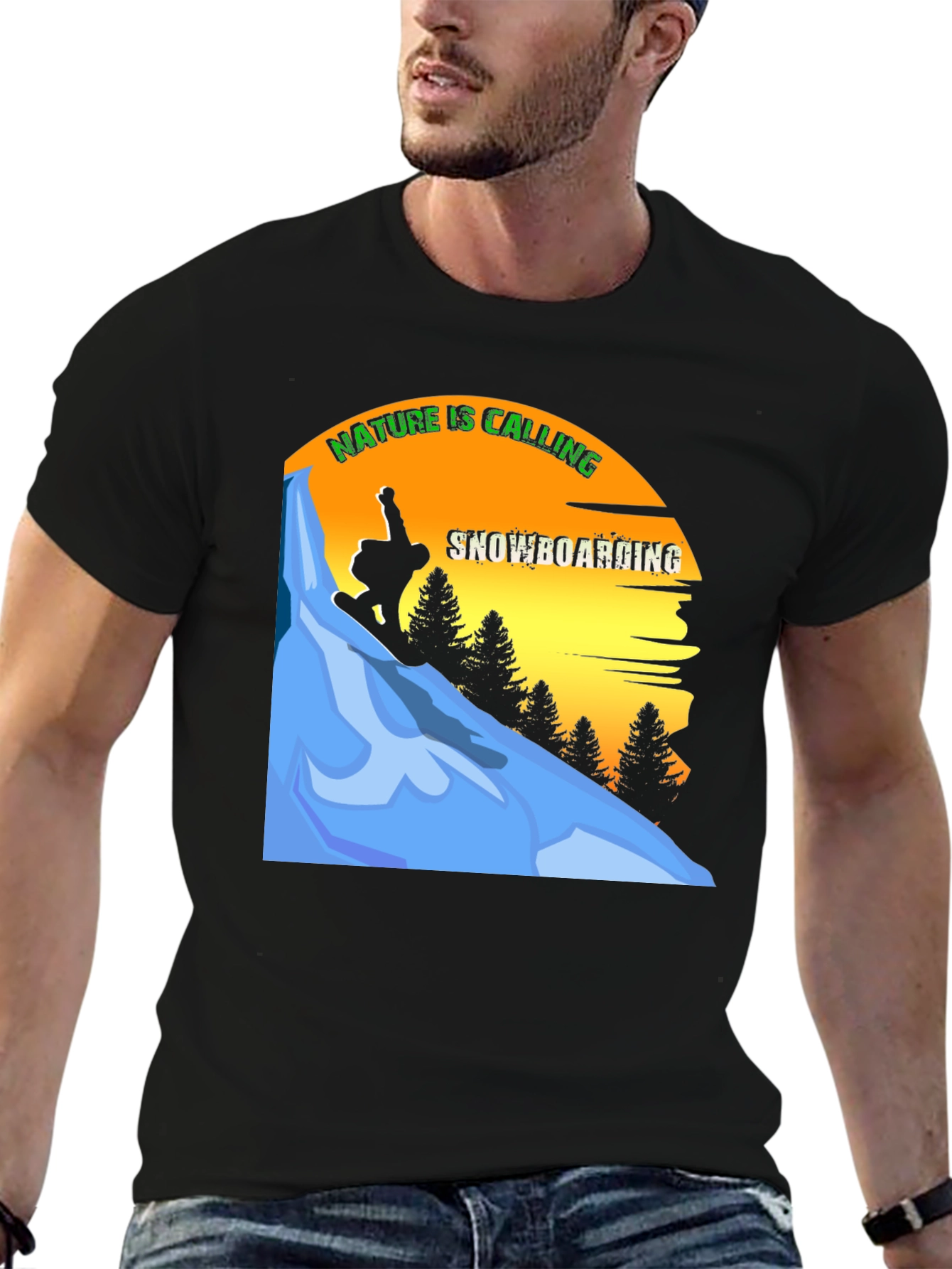Black Nature Calling Snowboarding Graphic Tee view 6