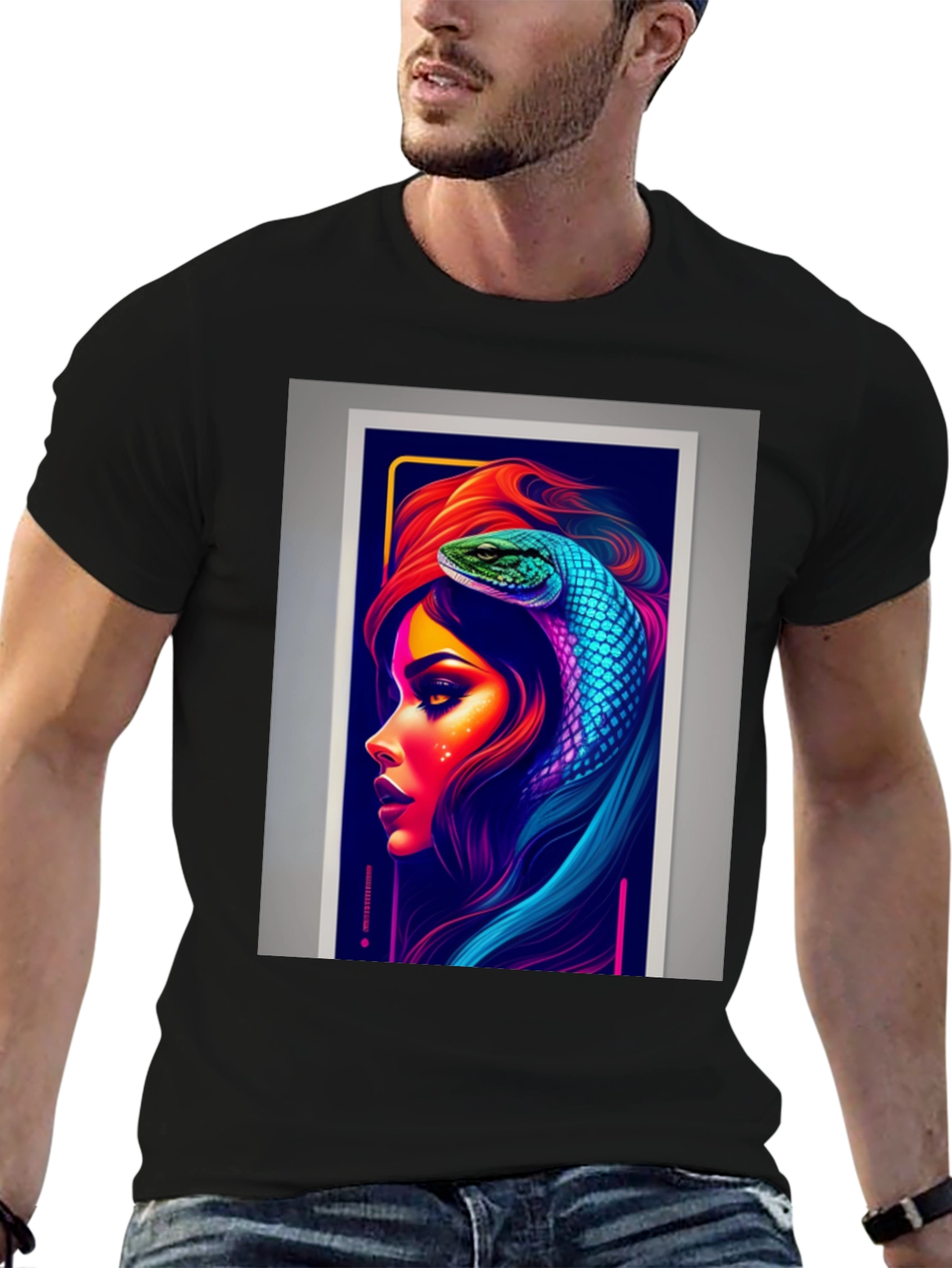 Black Neon Snake Woman Graphic Tee - Stylish & Unique view 6