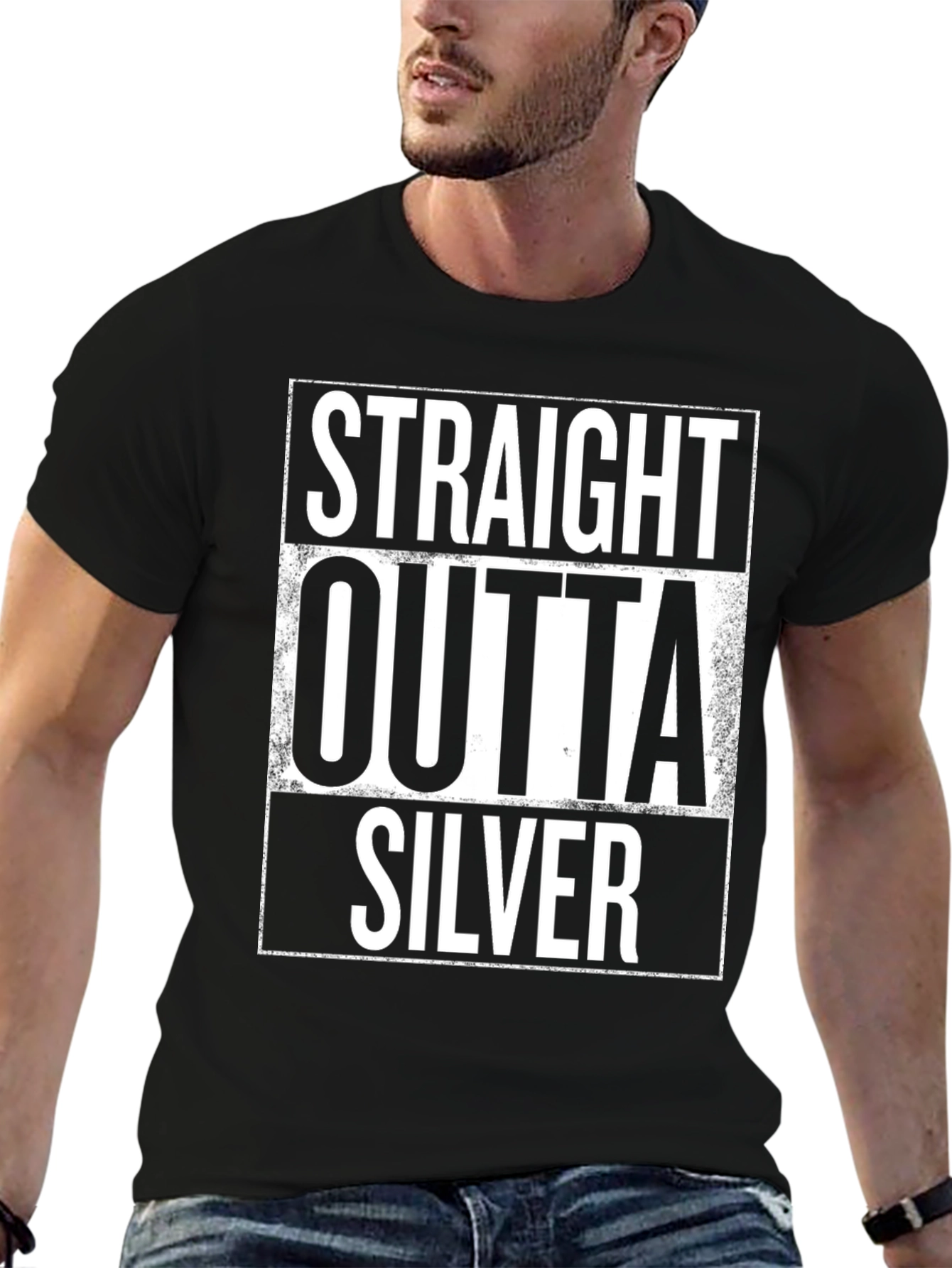 Black Straight Outta Silver Graphic T-Shirt view 6