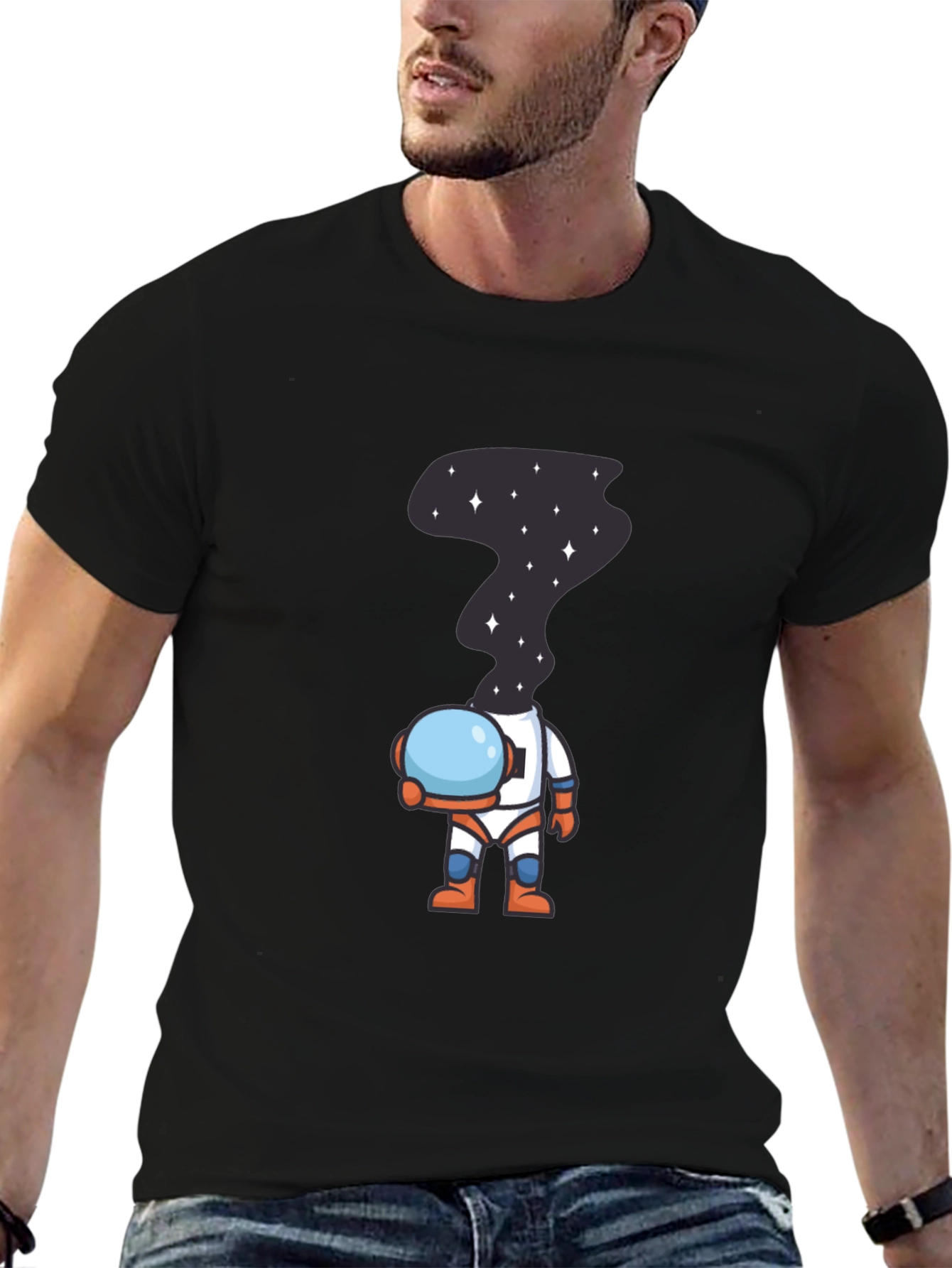 Black Astronaut Space Head T-Shirt - Unique Graphic Tee view 6