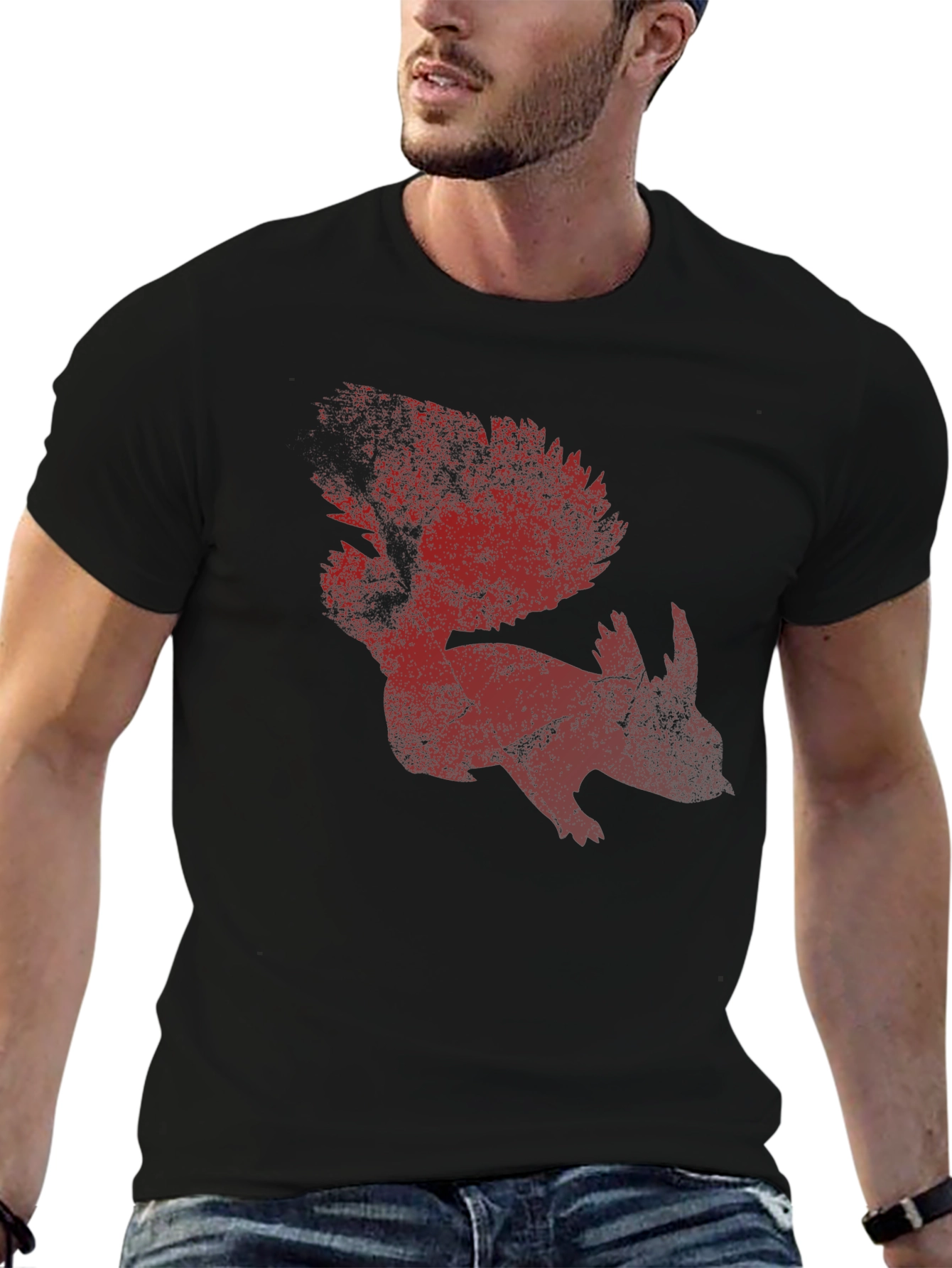 Black Red Squirrel Graphic T-Shirt - Men's Casual Tee view 6