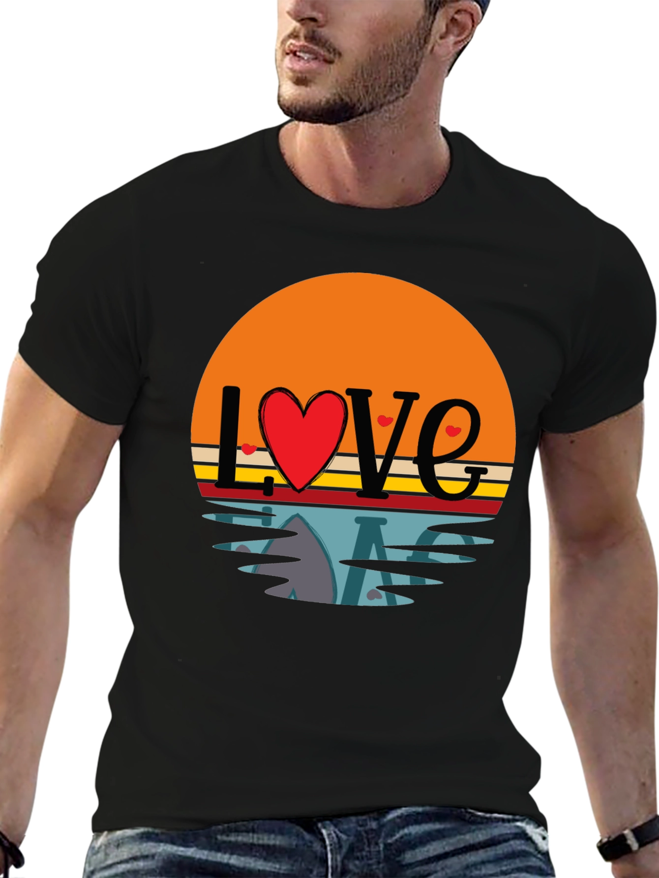 Black Retro Love Sunset Graphic T-Shirt view 6
