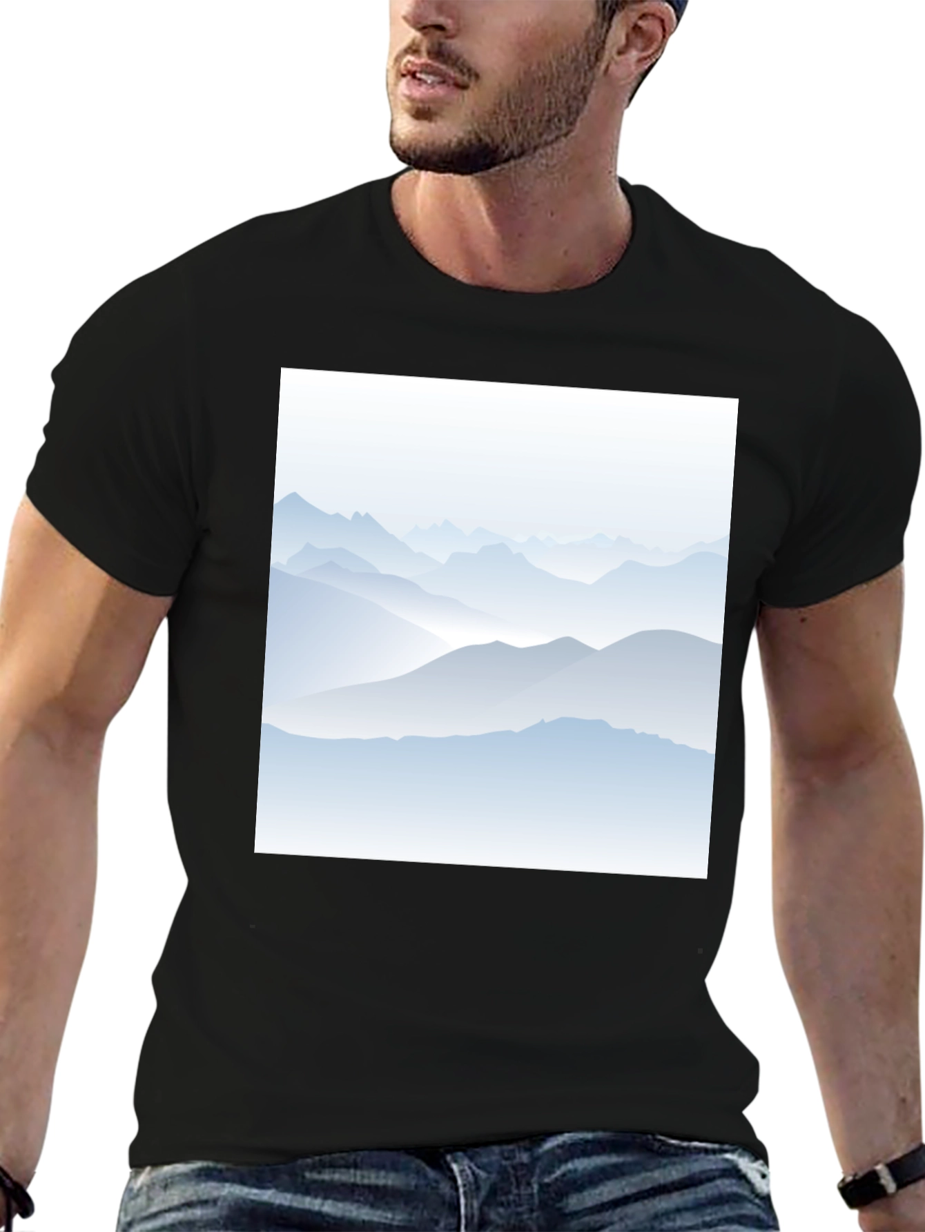 Black Mountain Range Graphic Print Black T-Shirt view 6