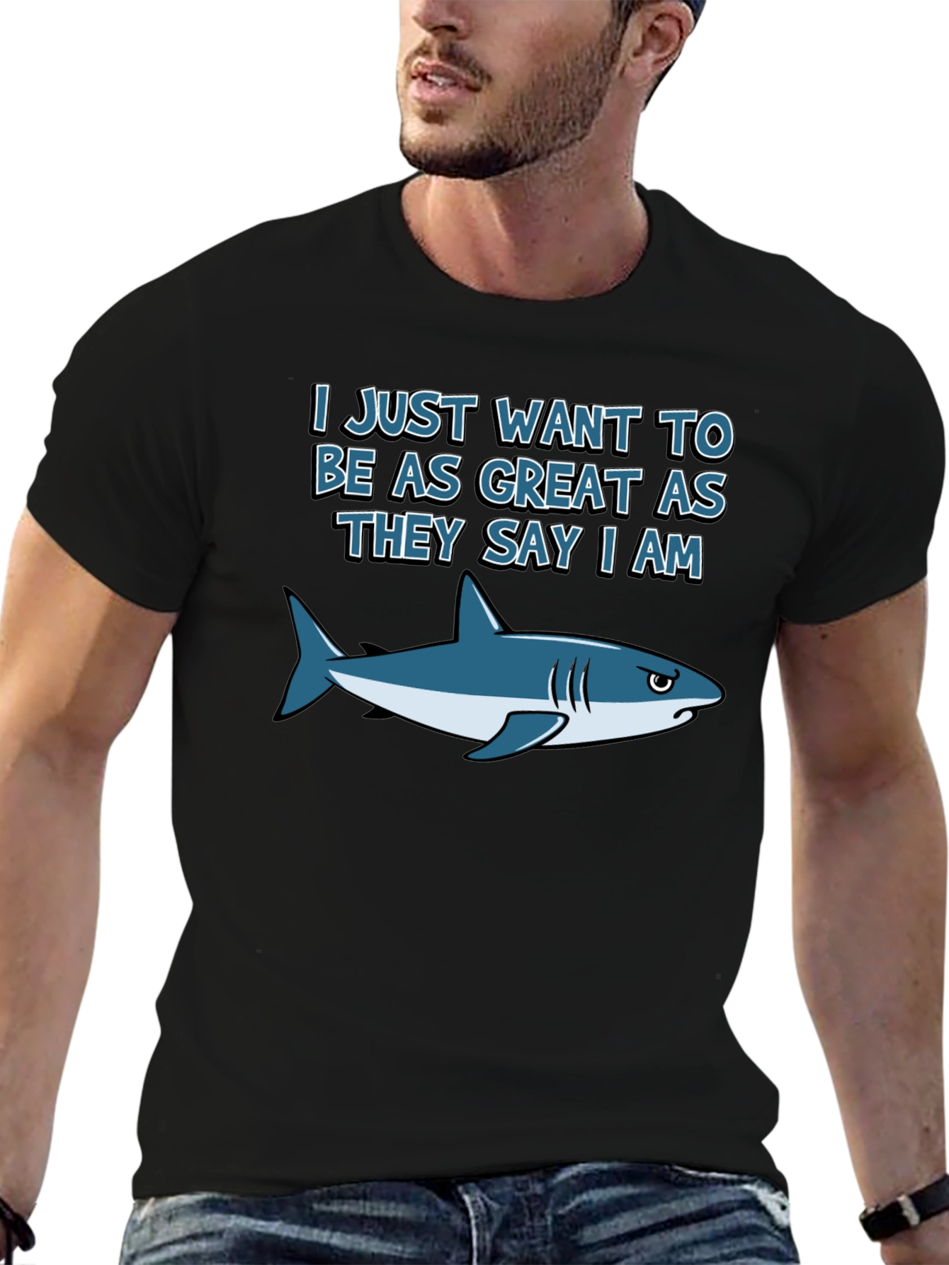 Black Great White Shark Graphic T-Shirt view 6