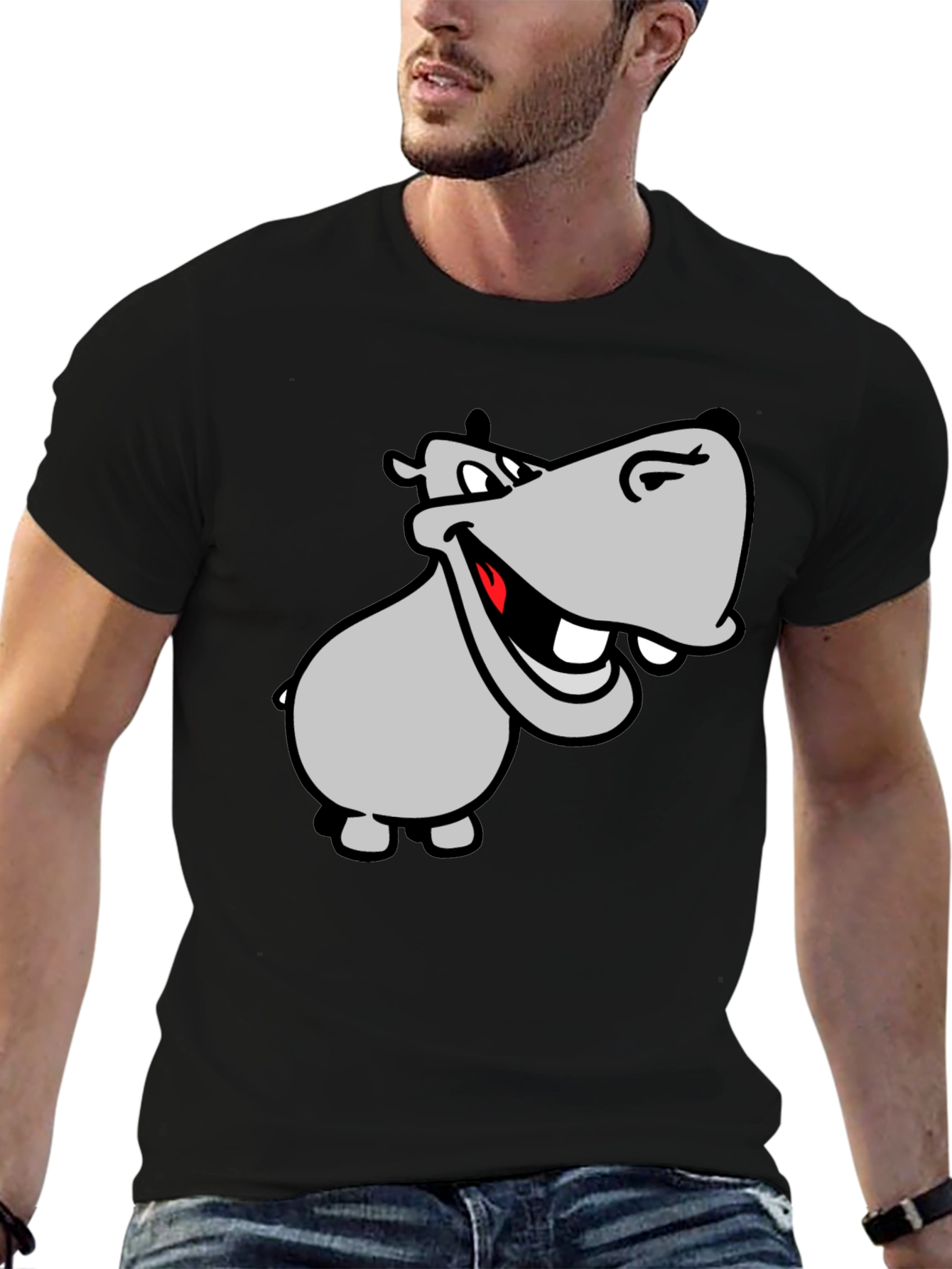 Black Hippo Graphic T-Shirt - Men's Black Tee view 6