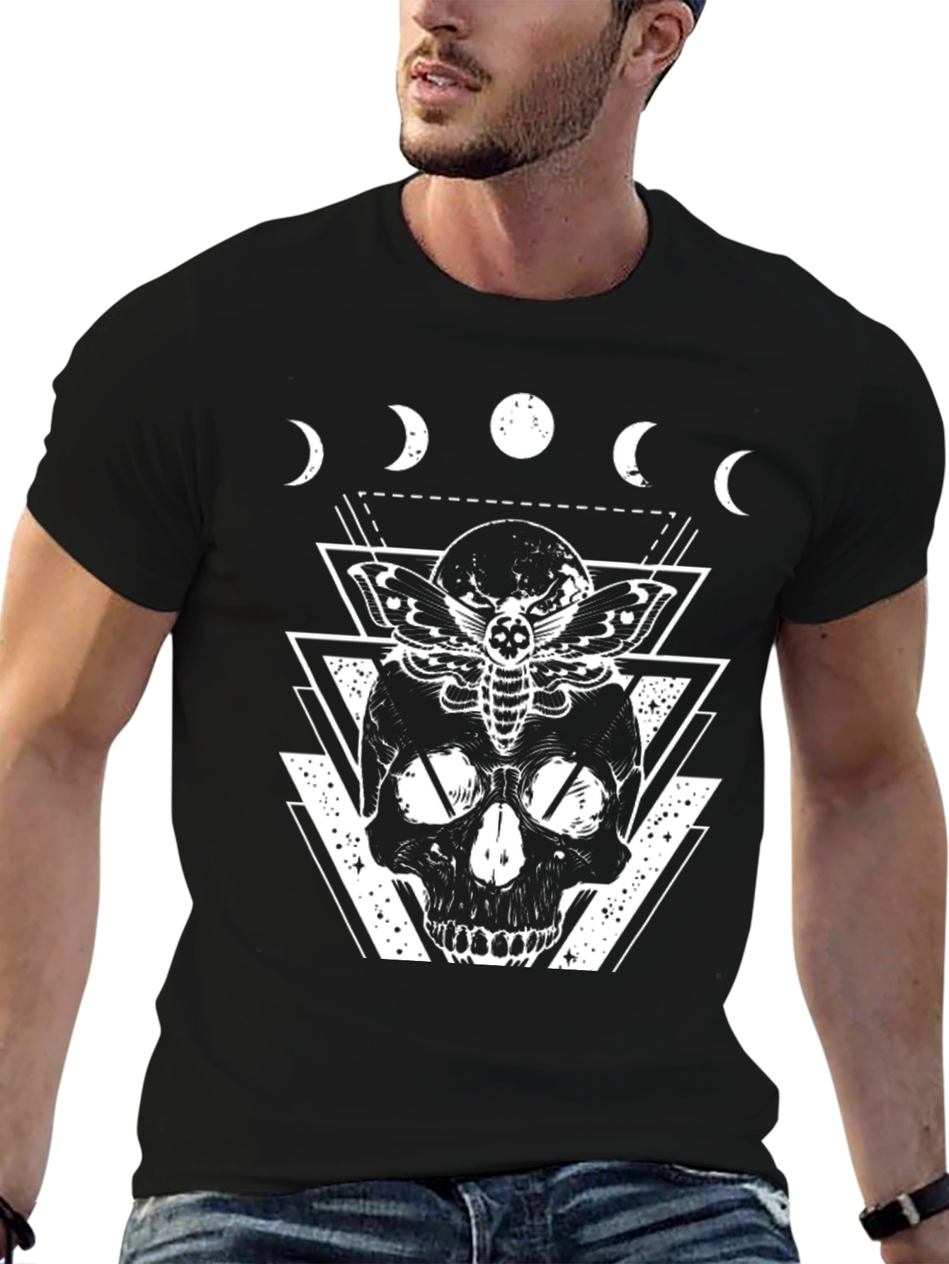 Skull & Moth Graphic Tee - Black Gothic Design - 6