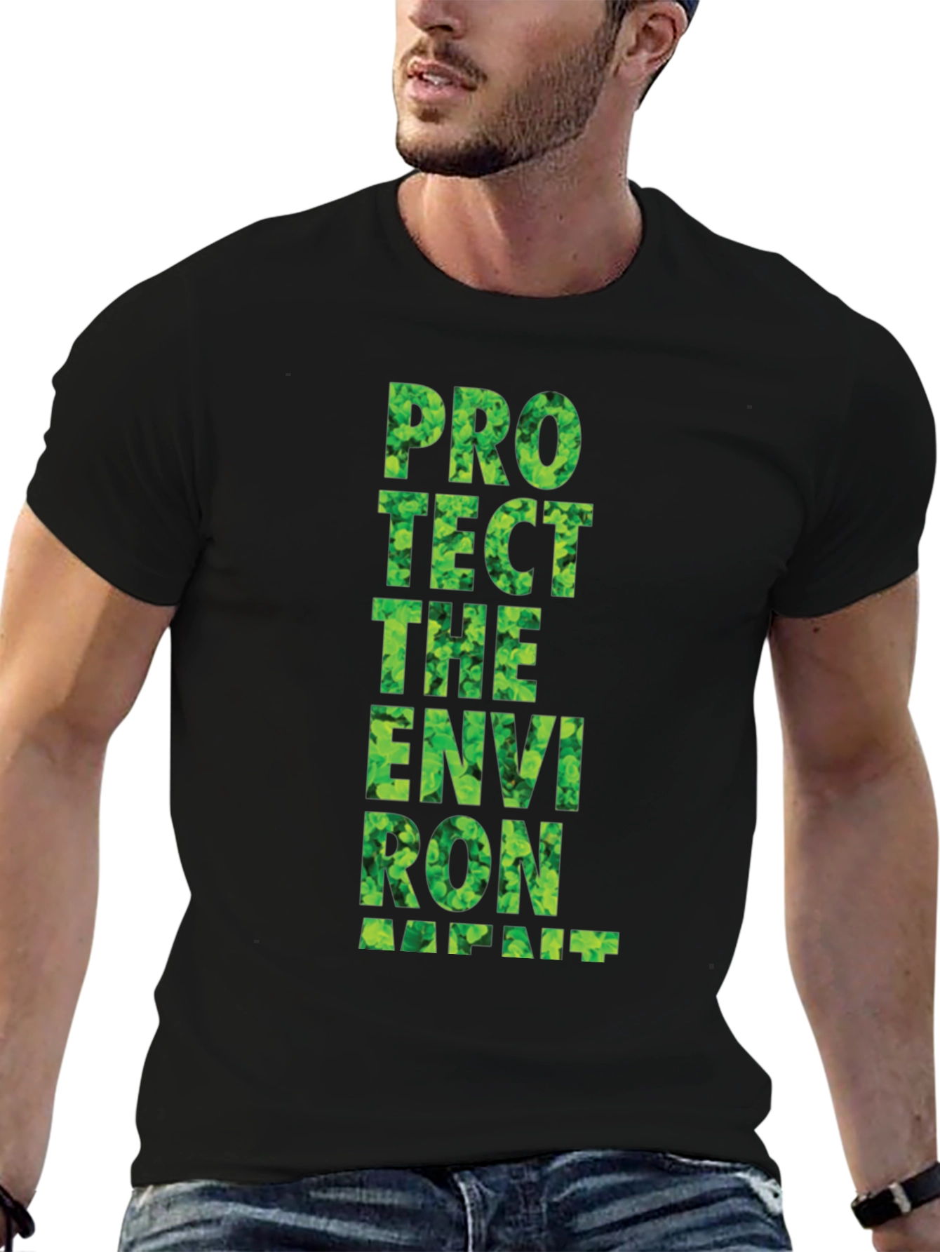 Black Eco-Friendly Graphic Tee: Protect the Environment view 6