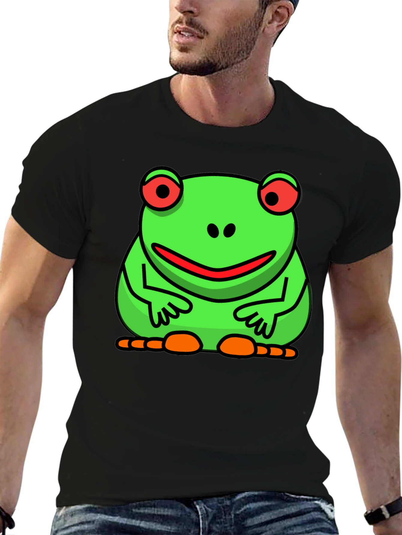 Black Funny Frog Graphic Tee - Black Cotton T-Shirt view 6