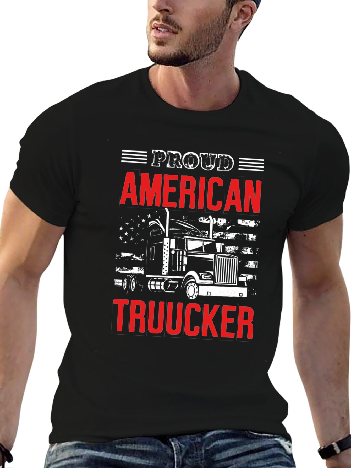 Black Proud American Trucker Graphic T-Shirt view 6