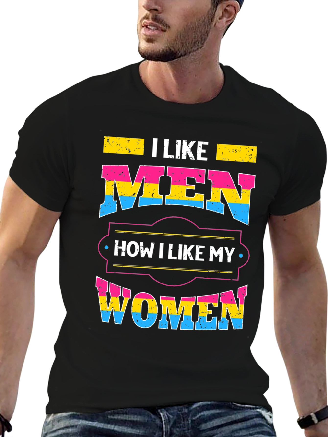 Black Pansexual Pride T-Shirt - I Like Men, I Like Women view 6