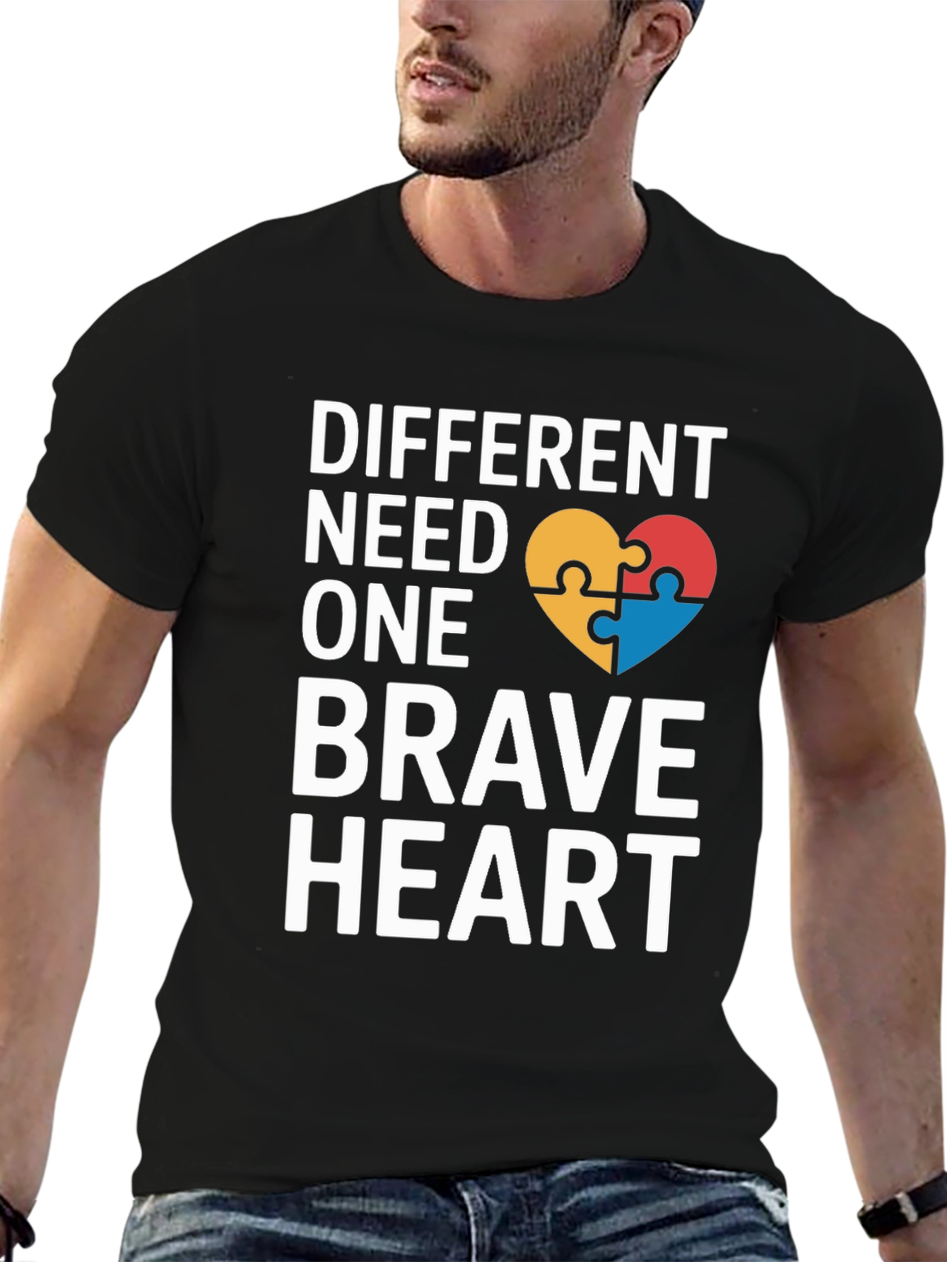 Black Different Need One Brave Heart Autism Awareness T-Shirt view 6