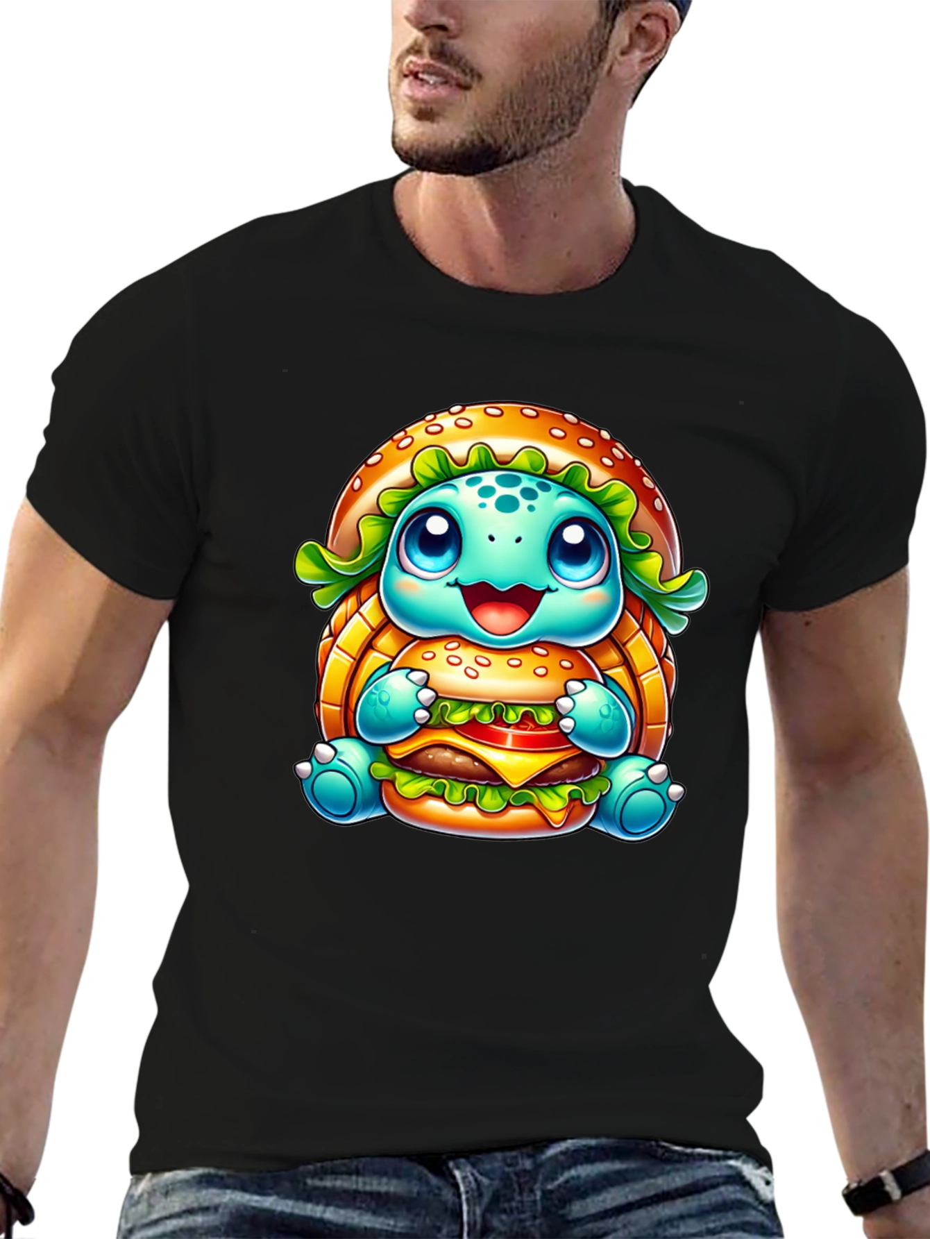 Black Turtle Burger Graphic Black T-Shirt view 6