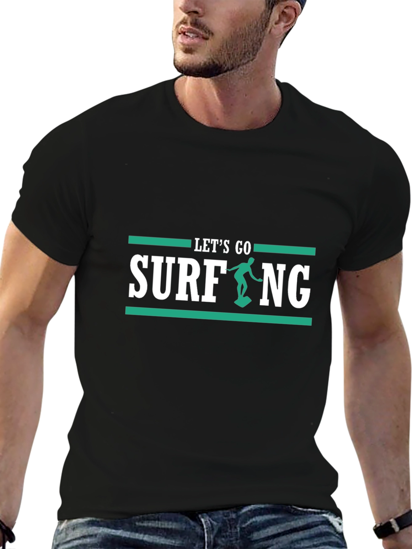 Black Let's Go Surfing Black T-Shirt view 6