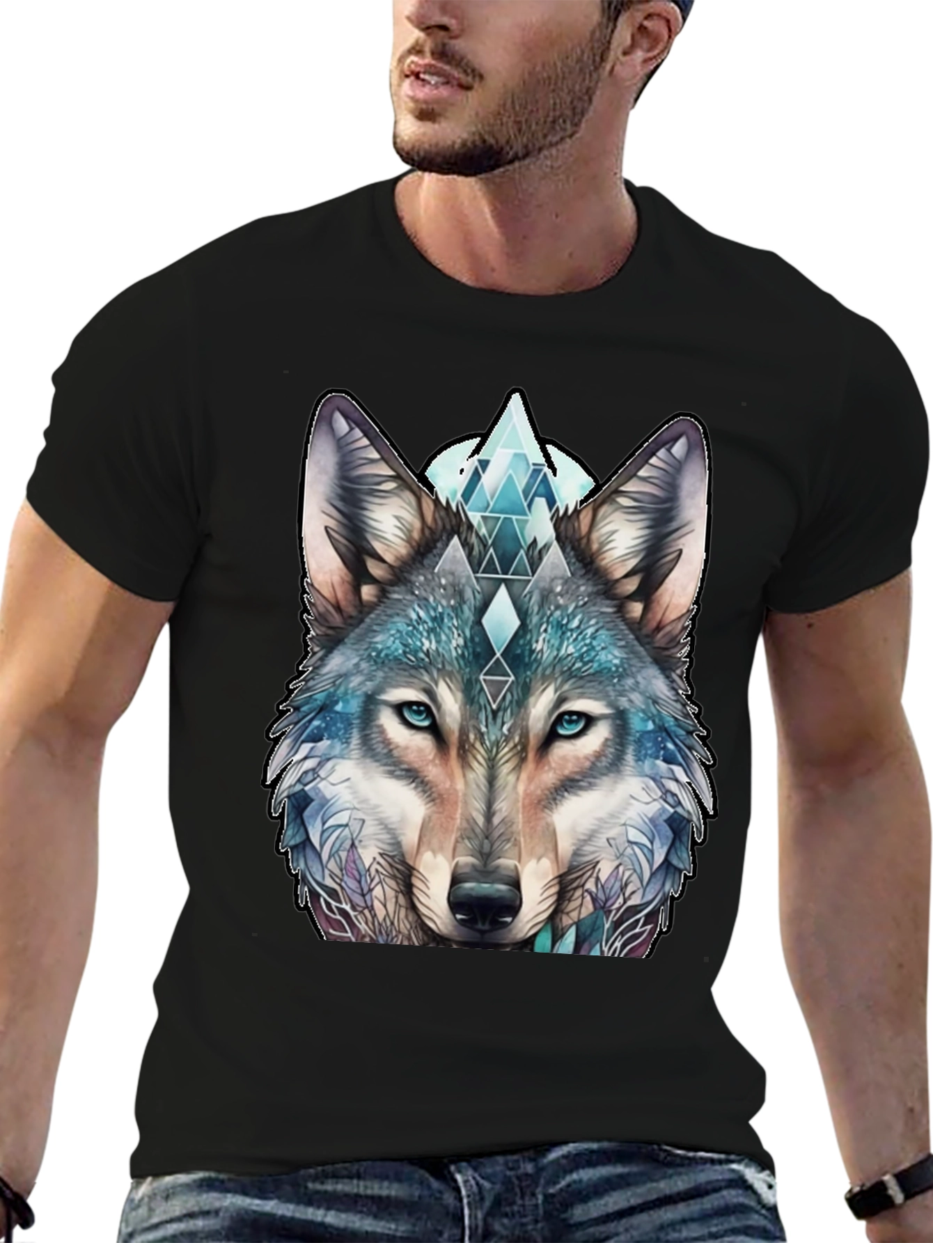 Black Wolf Graphic Tee - Geometric Design, Soft Cotton view 6