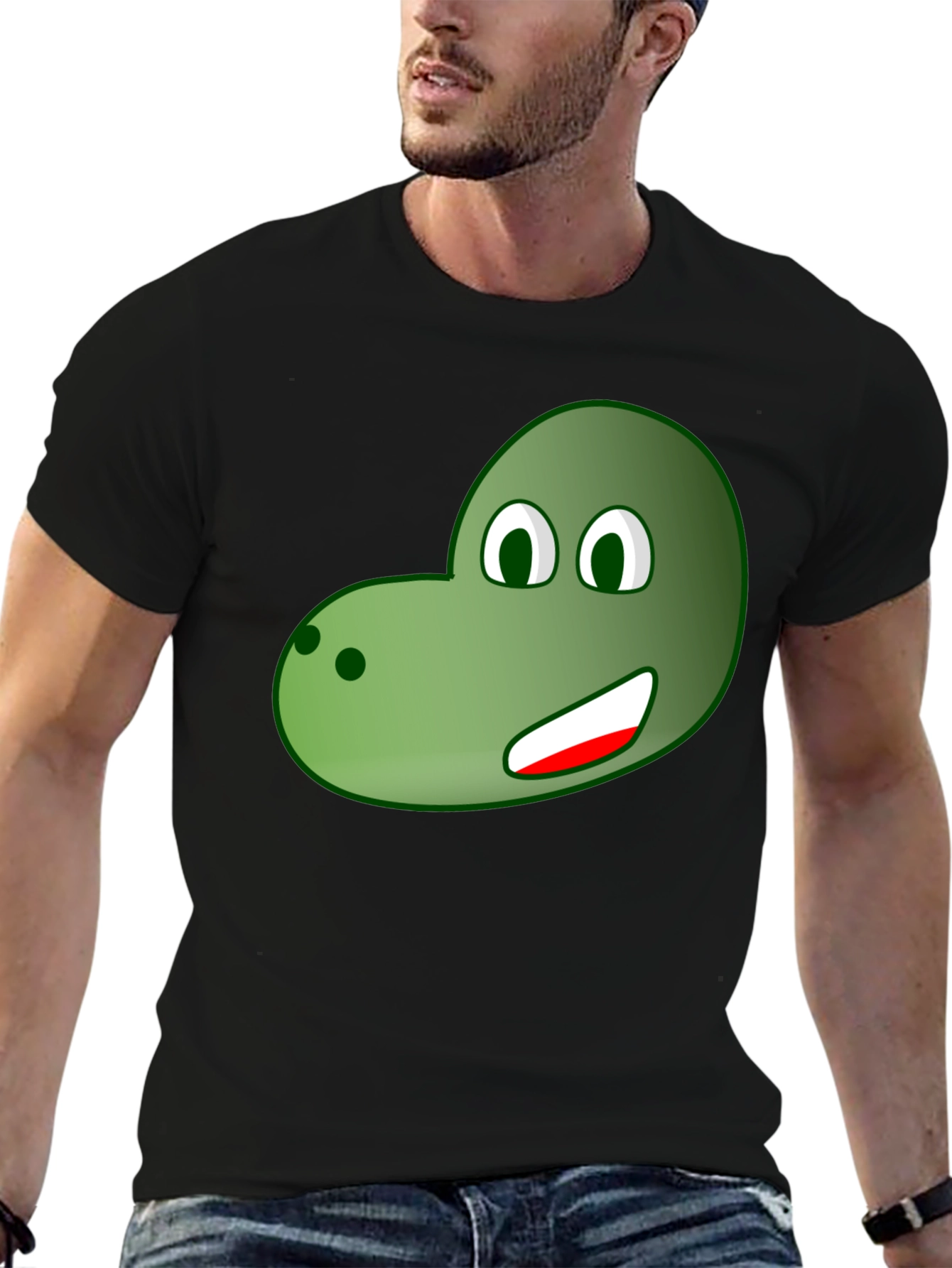Black Cartoon Dinosaur Face Graphic Tee view 6
