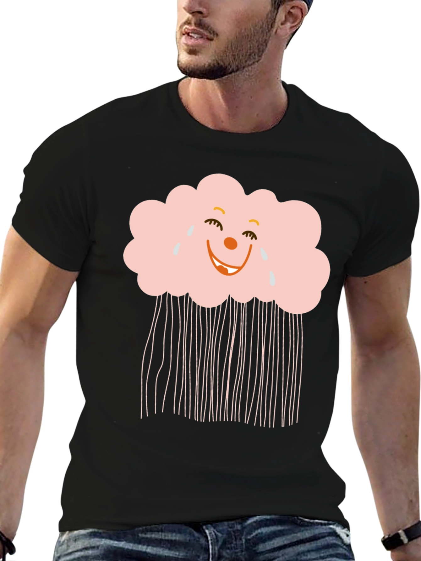 Black Funny Cloud T-Shirt - Black Cotton Tee view 6