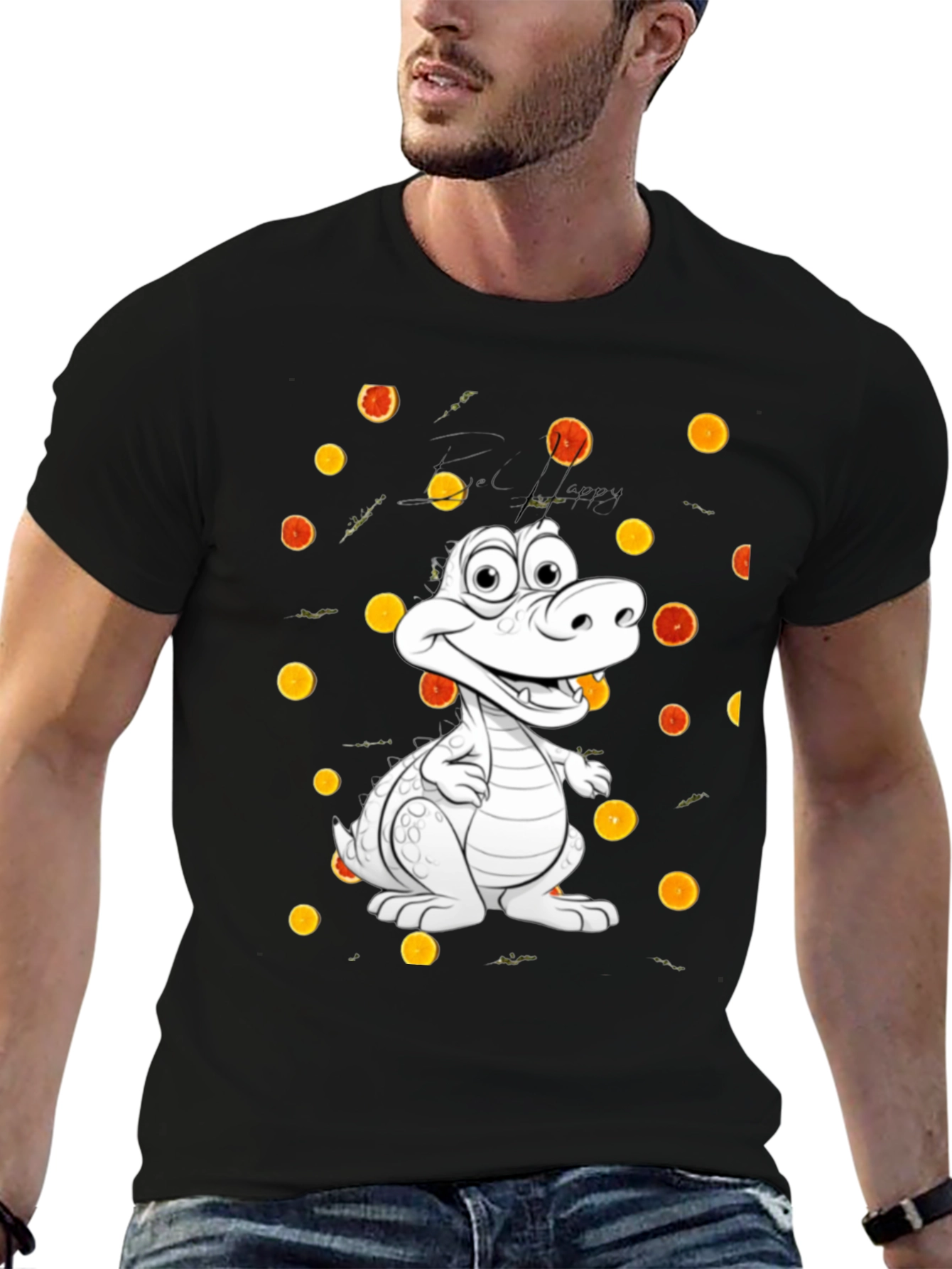 Black Cartoon Alligator Graphic Black T-Shirt view 6
