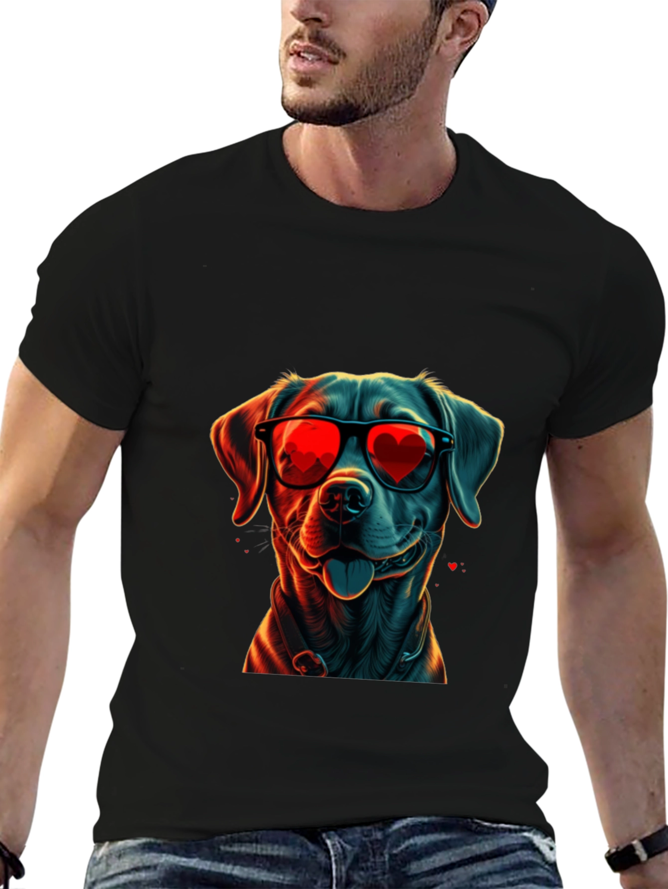 Black Dog with Heart Sunglasses Graphic Tee view 6