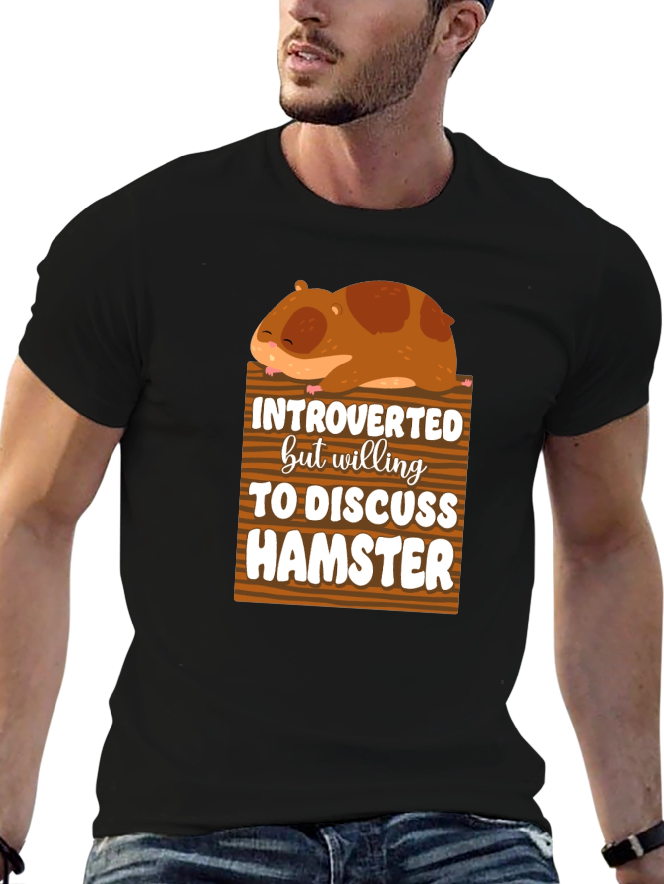 Black Introverted Hamster Graphic T-Shirt view 6