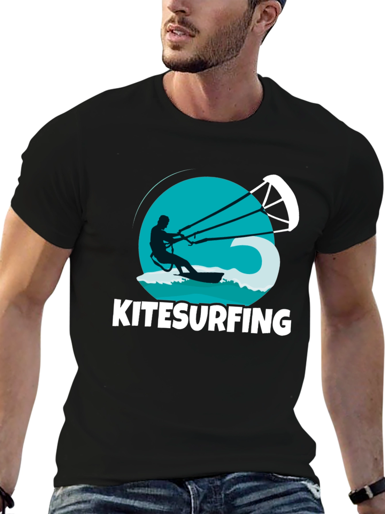 Black Kitesurfing T-Shirt: Black Graphic Tee view 6