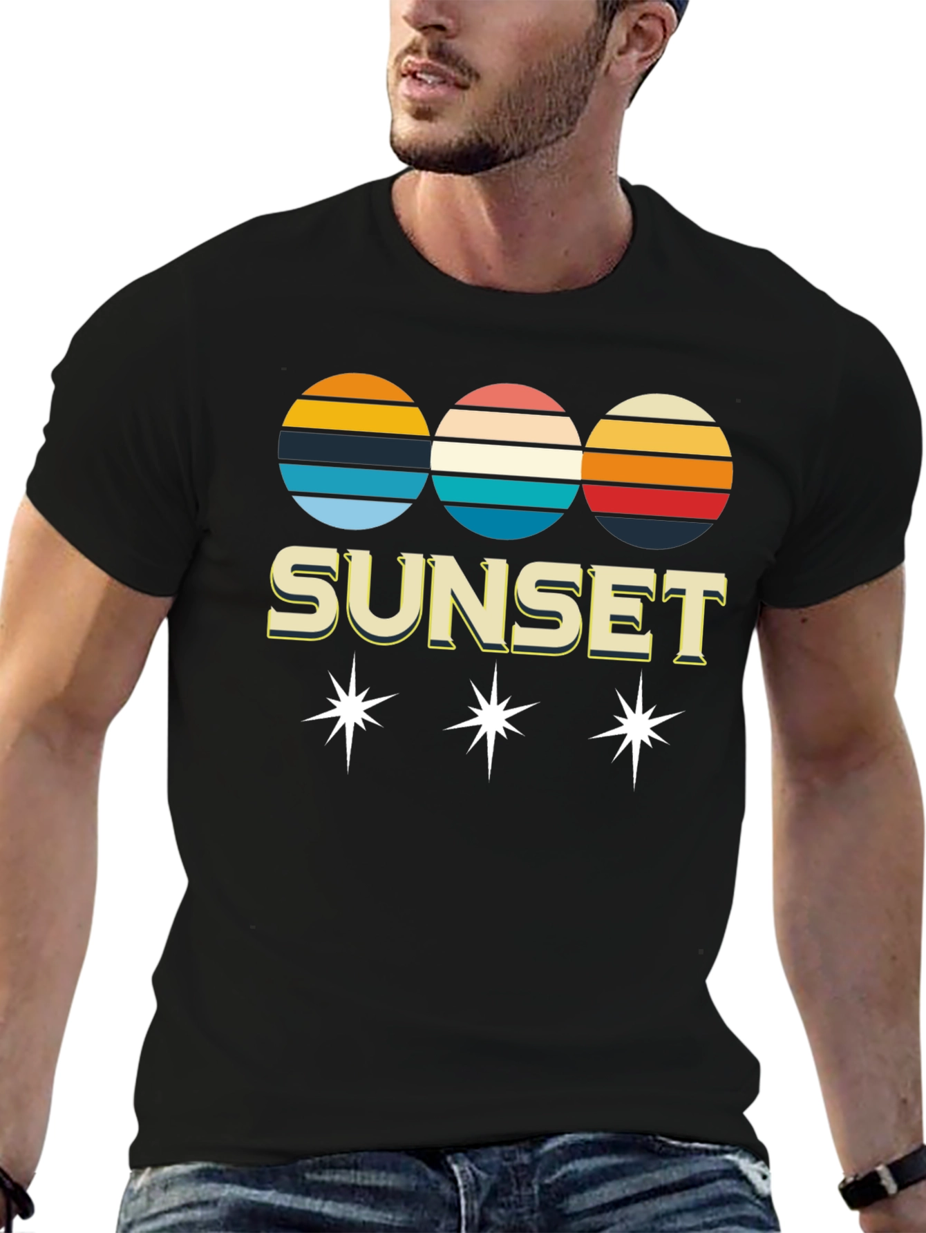 Black Retro Sunset Graphic Tee - Classic Style view 6