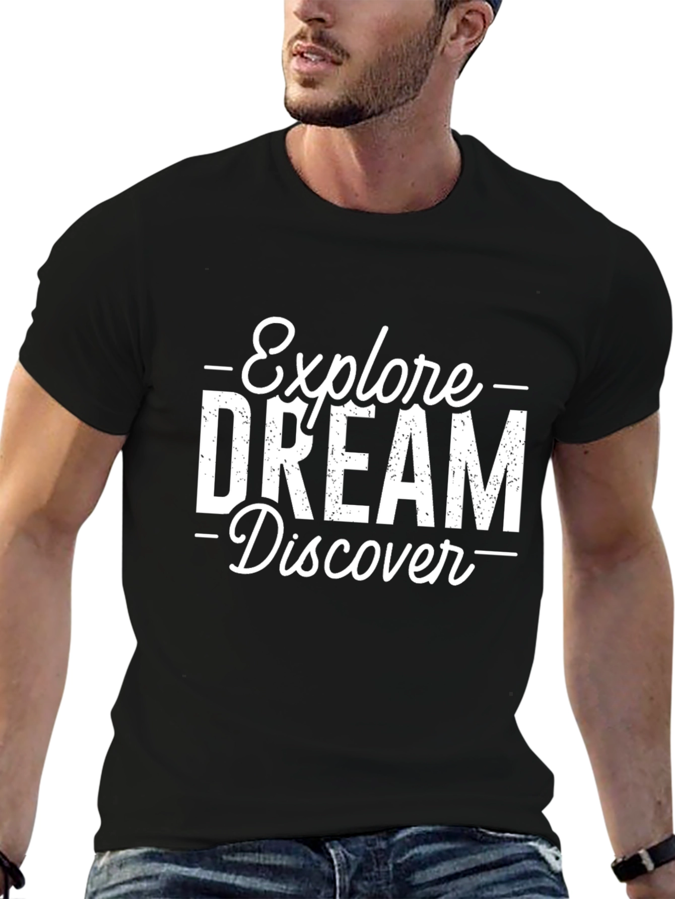 Black Explore Dream Discover Graphic Tee - Soft Cotton Blend view 6
