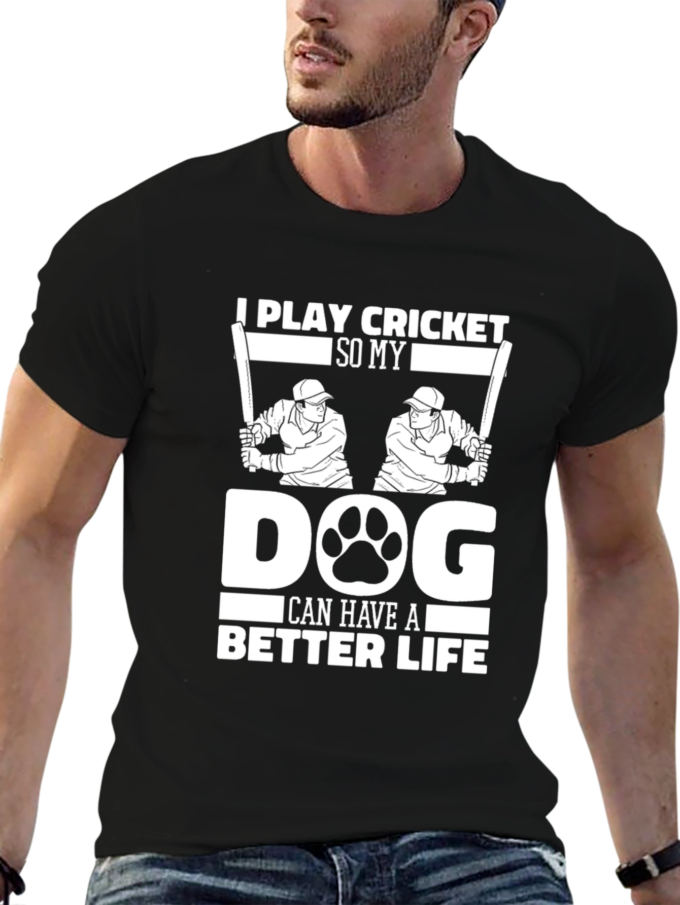 Black Cricket & Dog Lover T-Shirt - Better Life view 6