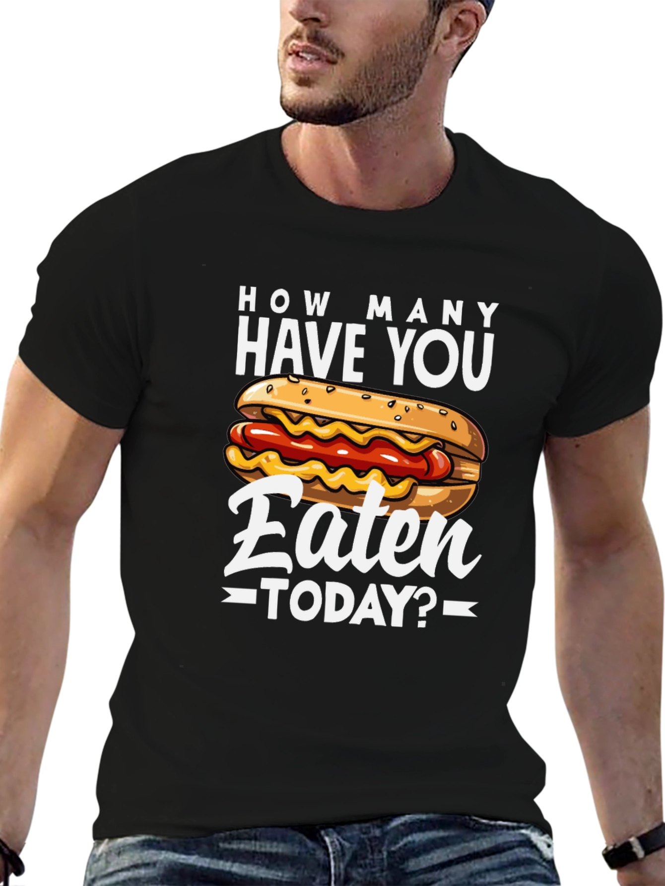 Black Hot Dog Graphic T-Shirt - Funny Foodie Tee view 6