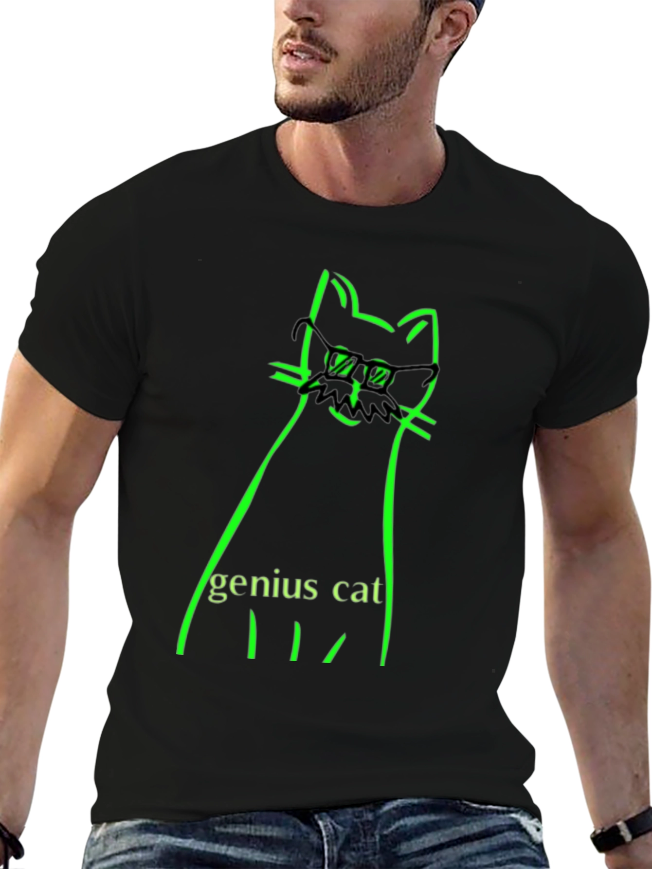 Black Genius Cat Black T-Shirt - Whimsical & Clever Design view 6