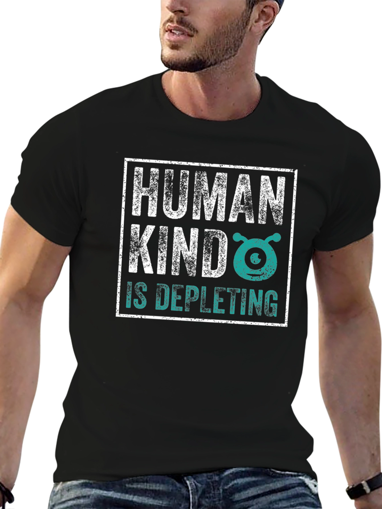 Black Humankind Alien Graphic Tee - Dark Humor T-Shirt view 6