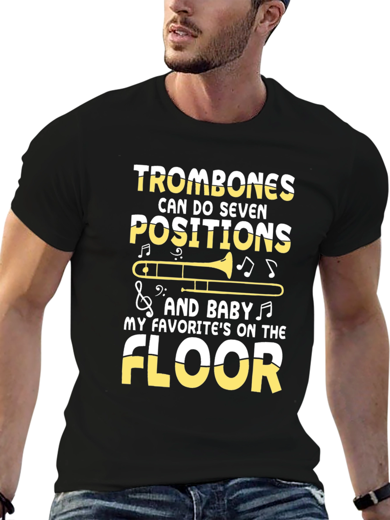 Black Trombones Seven Positions Graphic T-Shirt view 6