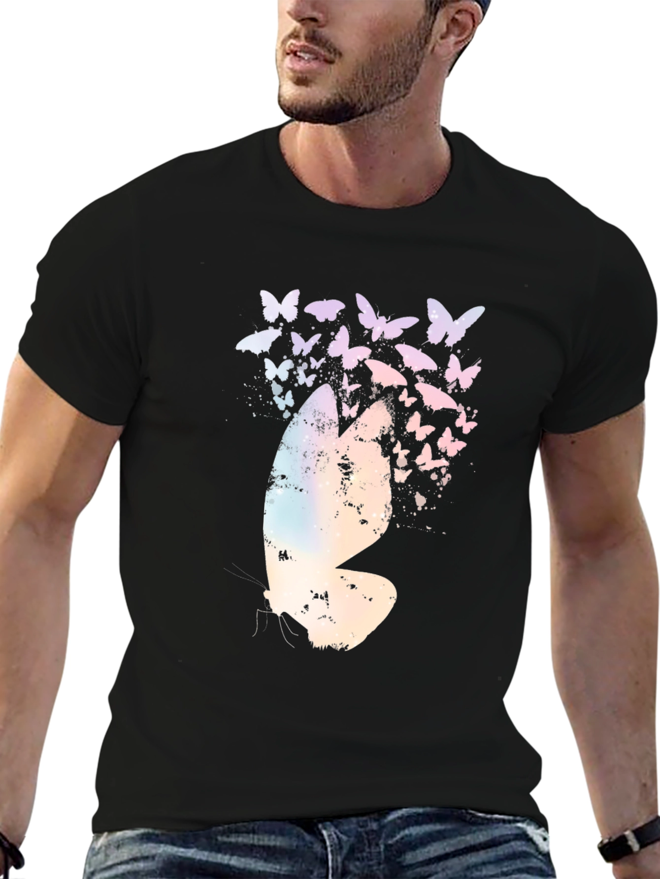 Butterfly Graphic Print Black T-Shirt - 6