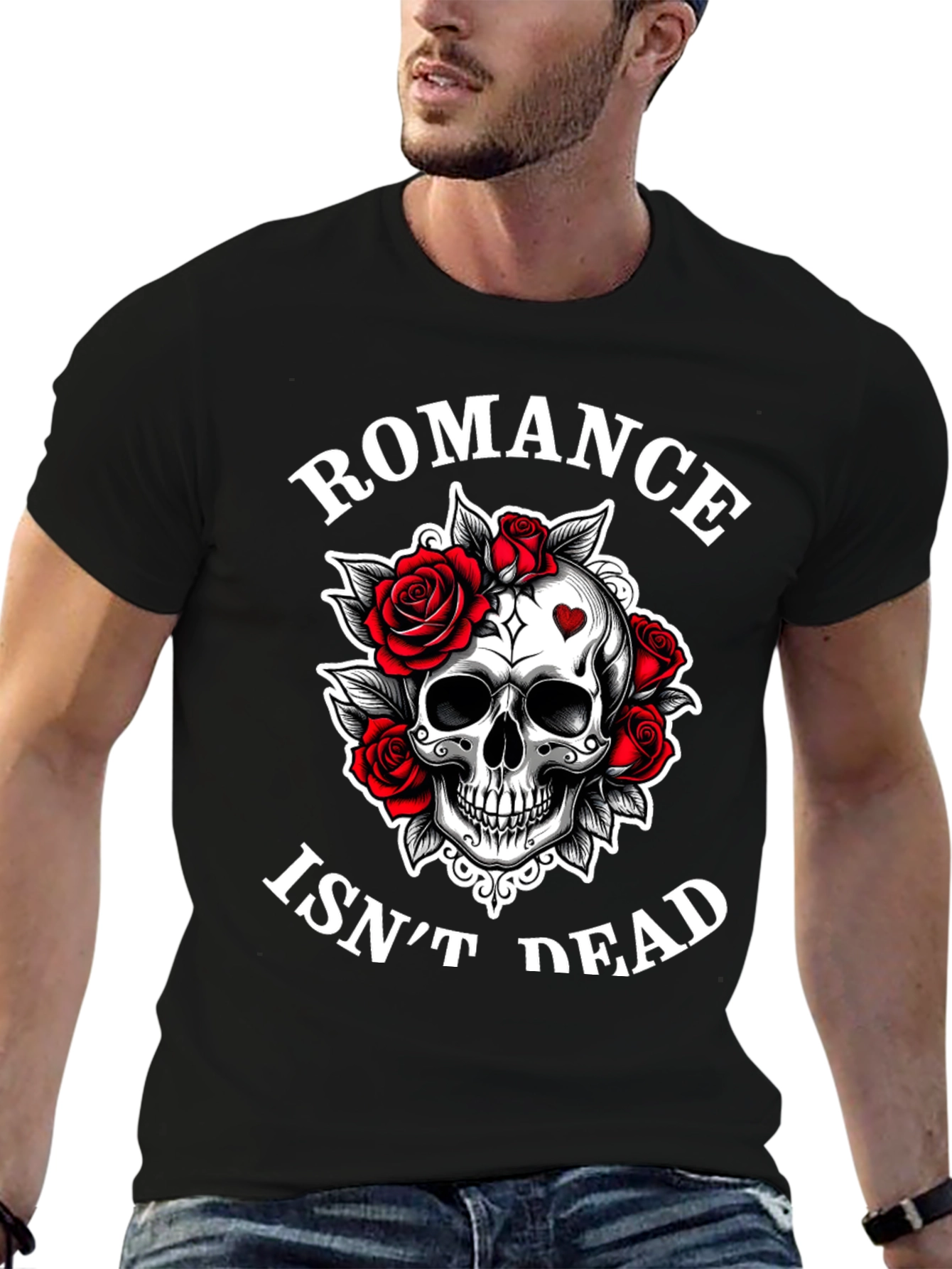 Black Romance Isn't Dead Skull & Roses Graphic T-Shirt view 6