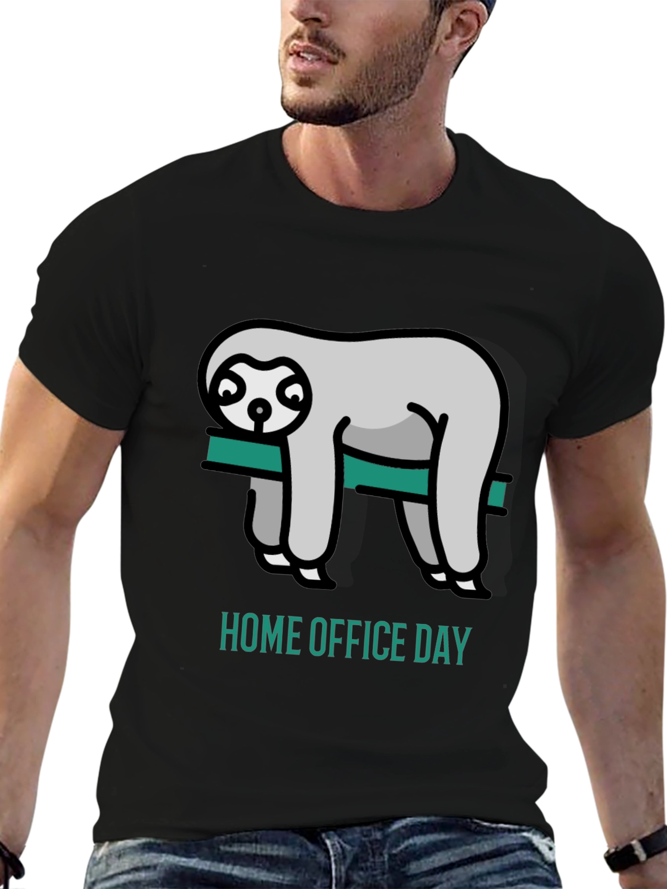 Black Home Office Day Sloth Graphic Tee view 6