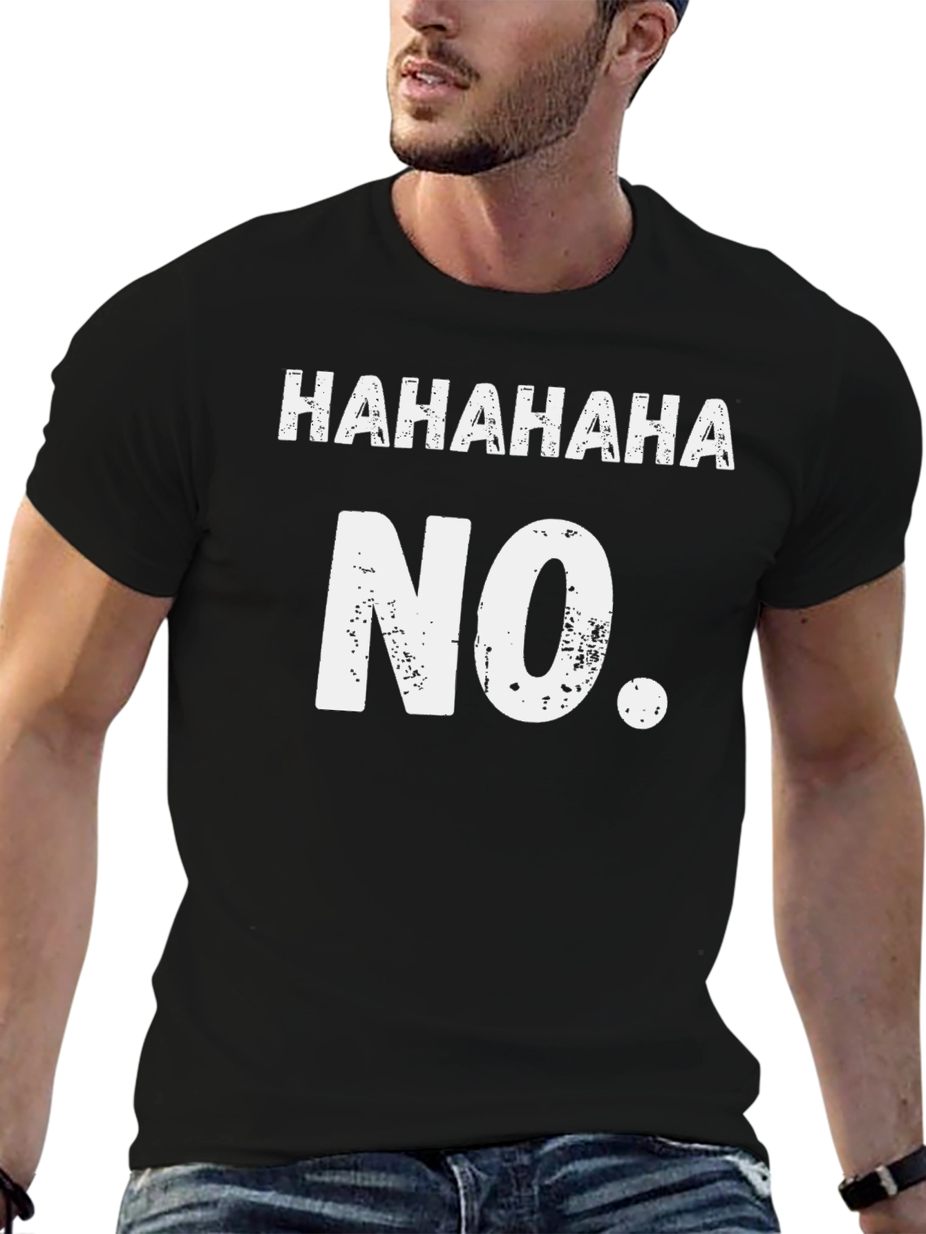 Black Funny HAHAHAHA NO. Black Graphic Tee view 6