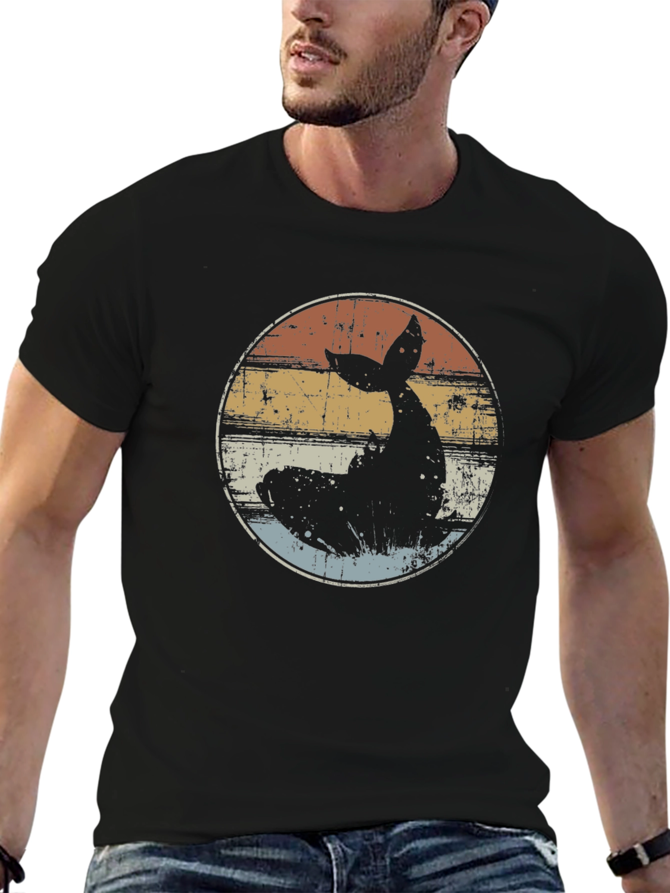 Black Retro Whale Tail Graphic T-Shirt - Black view 6