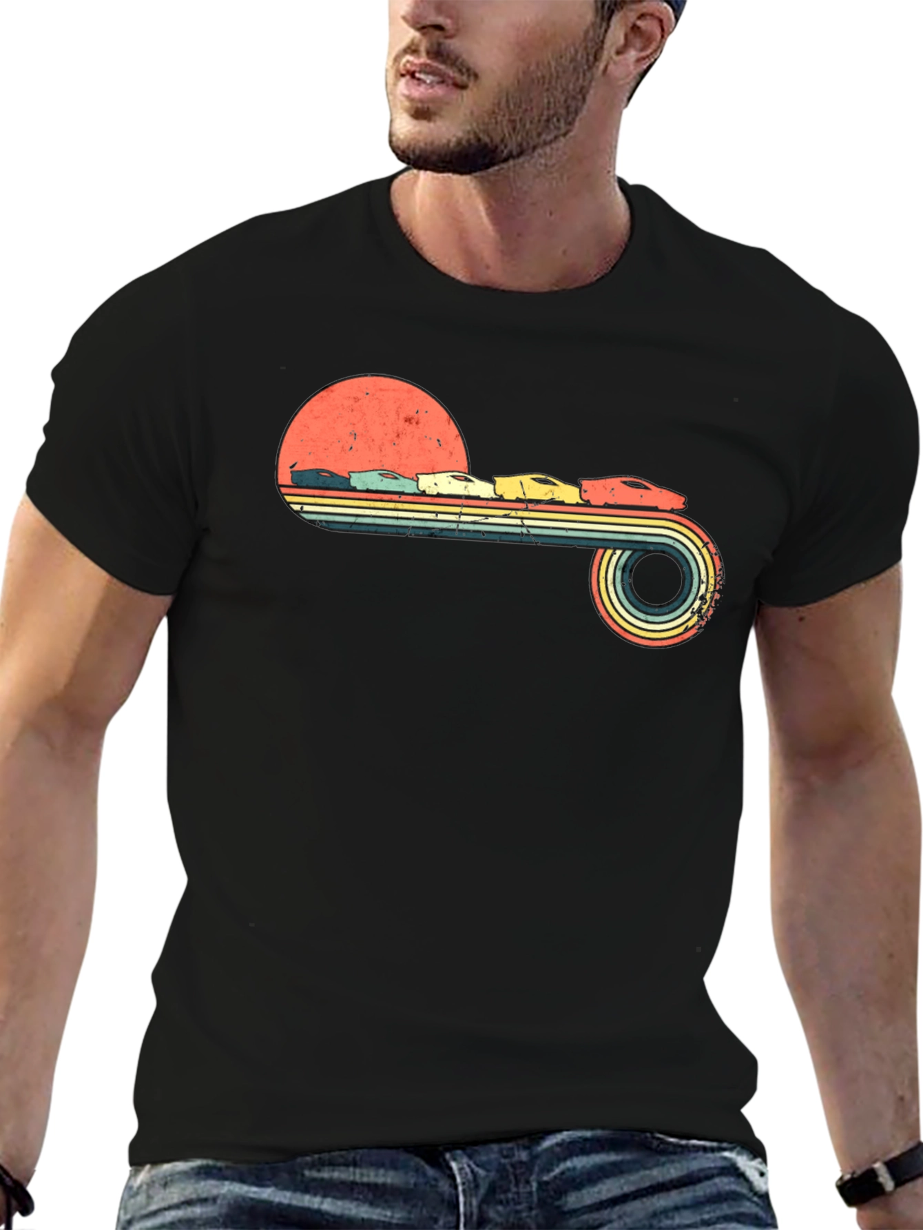 Black Retro Sunset Racing T-Shirt view 6