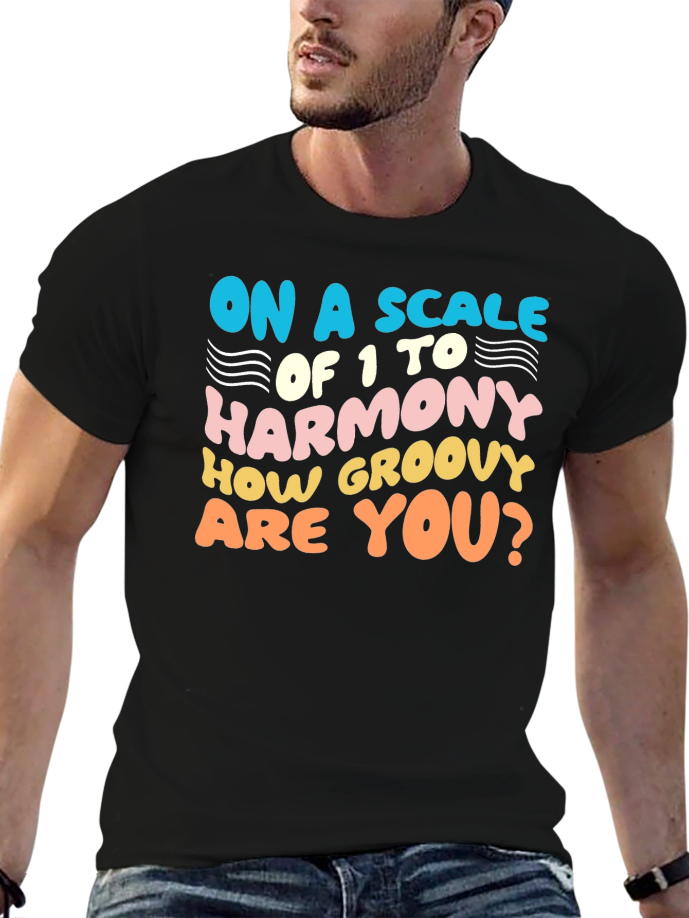 Black Groovy Harmony T-Shirt - Fun Retro Style view 6