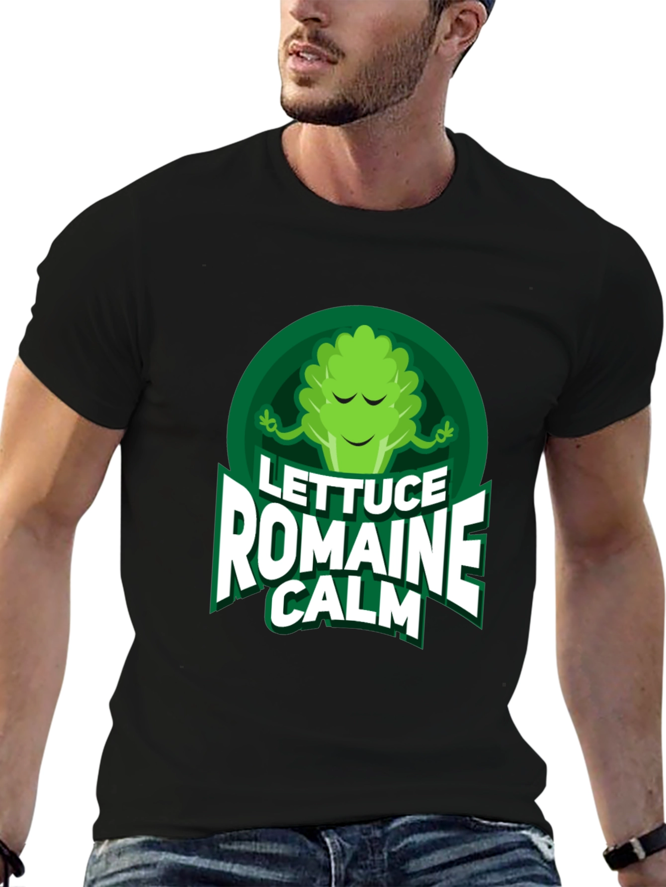 Black Lettuce Romaine Calm T-Shirt - Funny Vegan Tee view 6