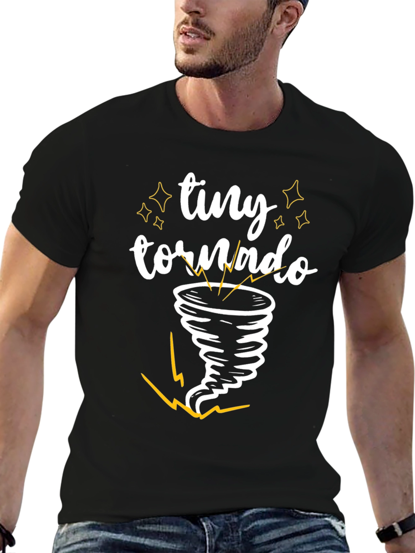 Black Tiny Tornado Graphic Tee - Black Cotton T-Shirt view 6